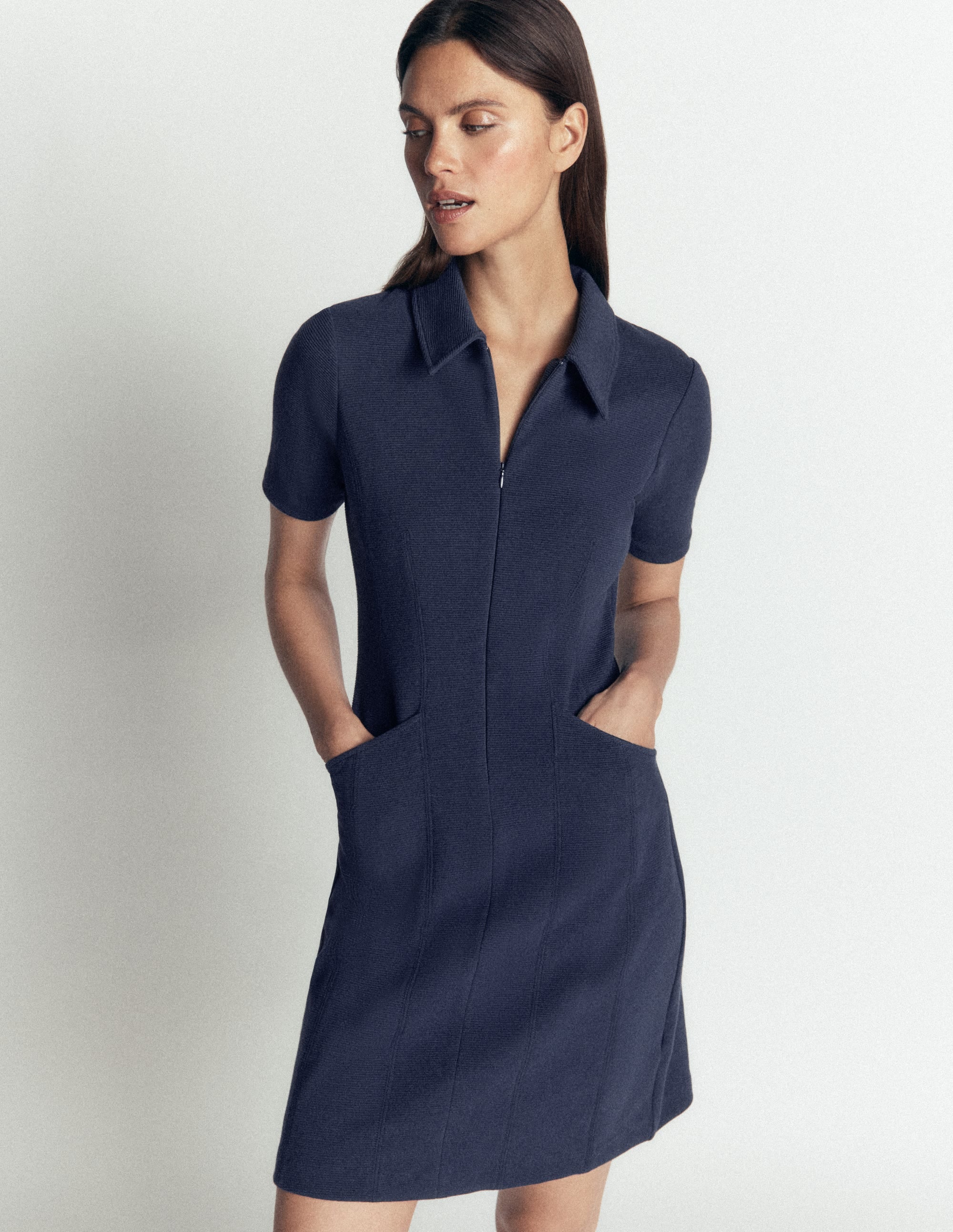 Nia Short Sleeve Zip Dress-Navy - Image 4
