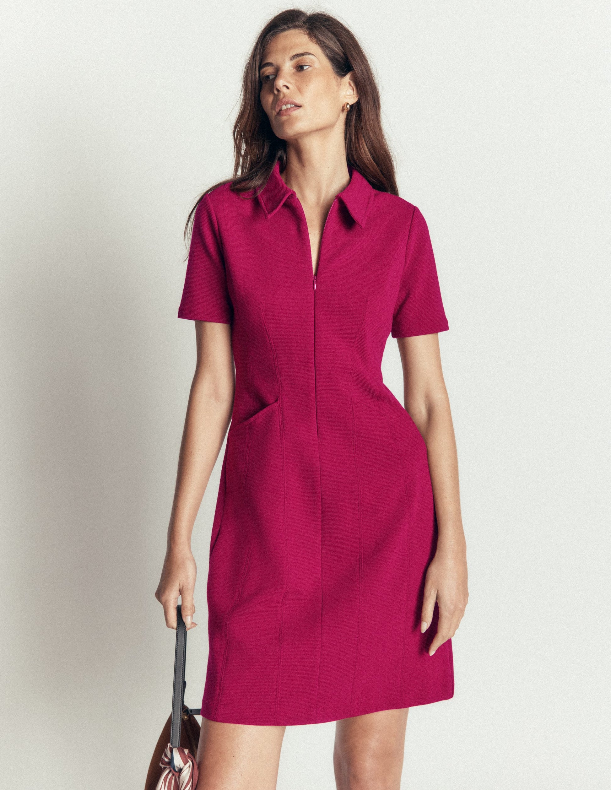 Nia Short Sleeve Zip Dress-Beetroot Red-1