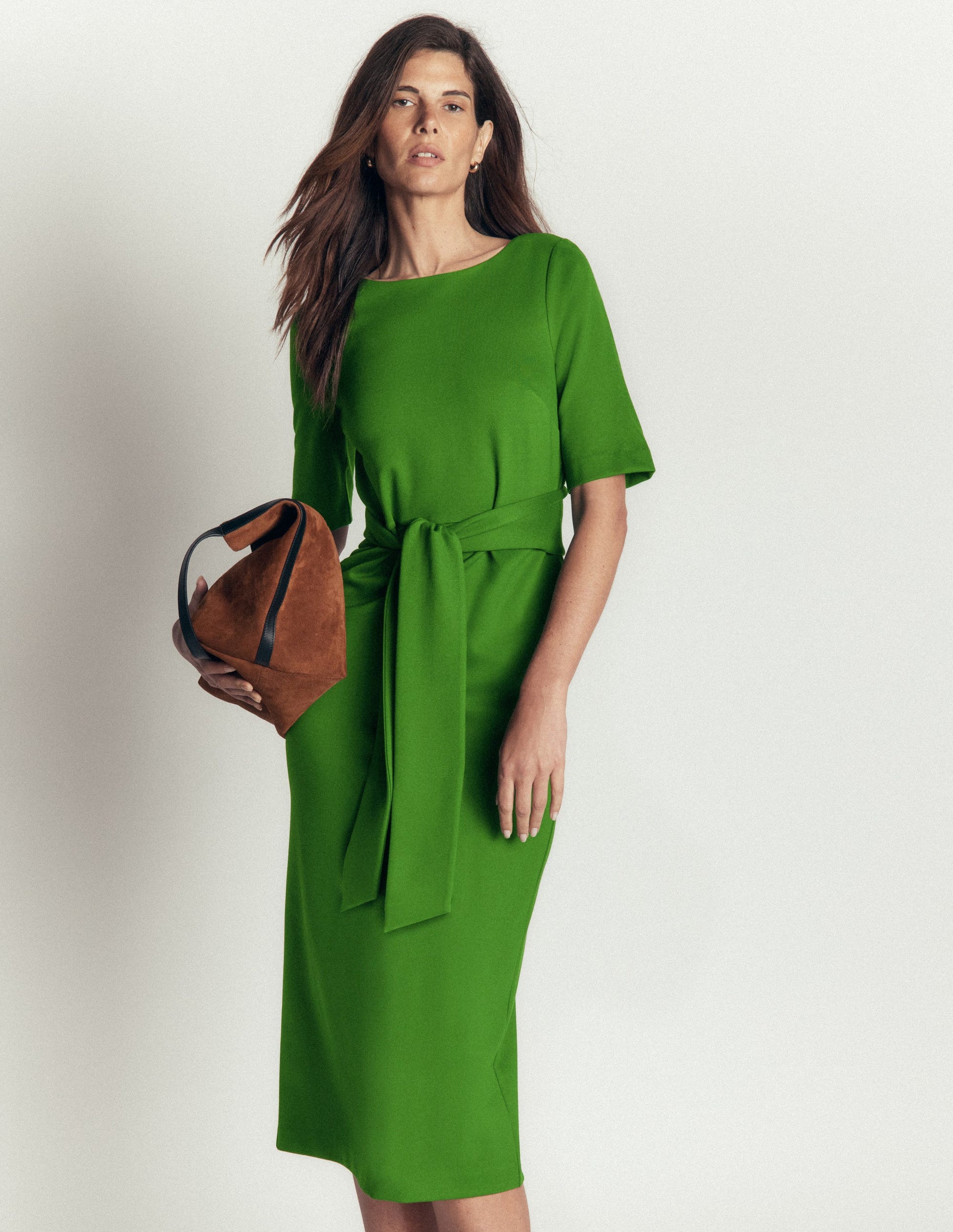 Belted Ponte Midi Dress-Promenade Green-1