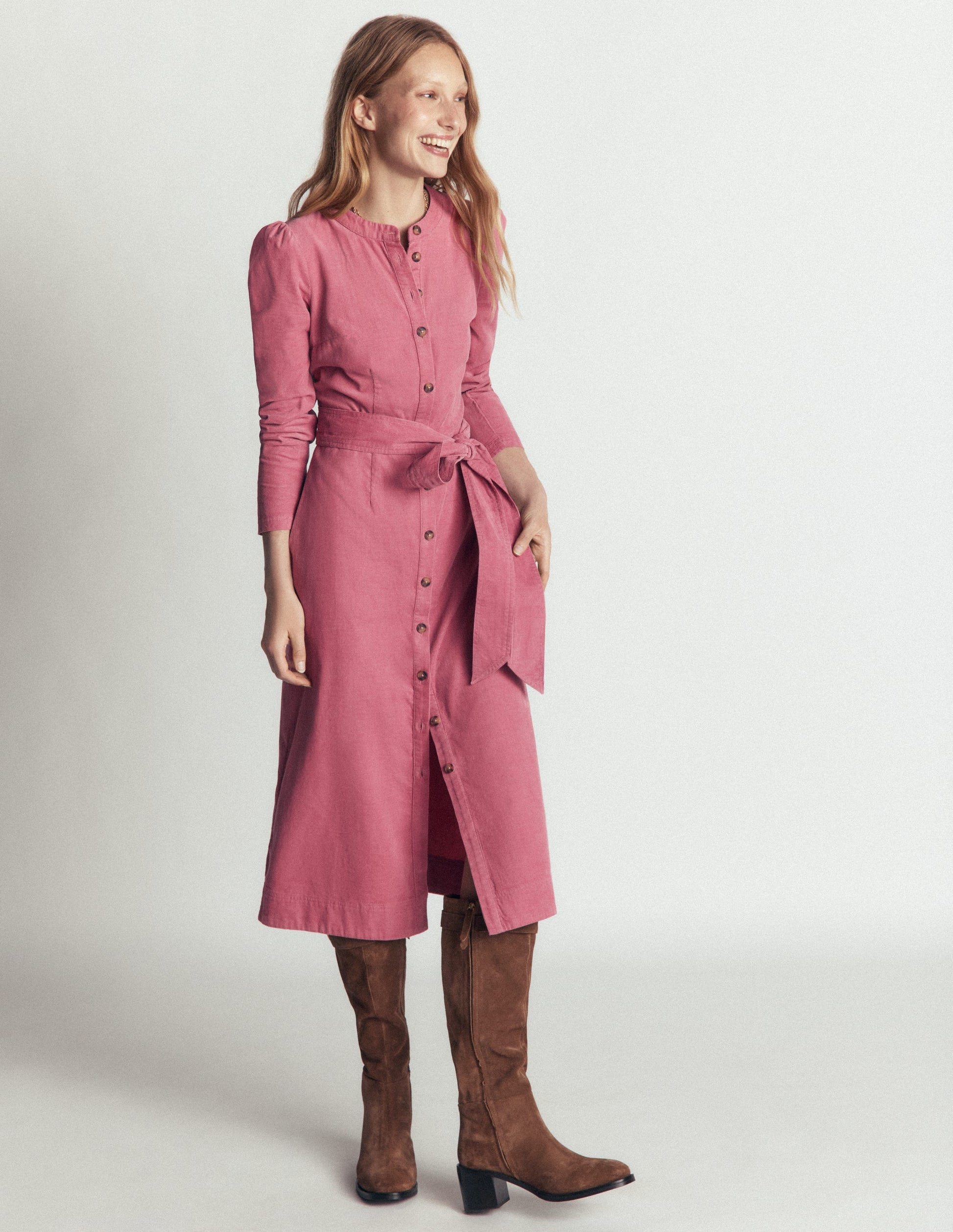 Louise Cord Midi Shirt Dress-Pink Heather-2