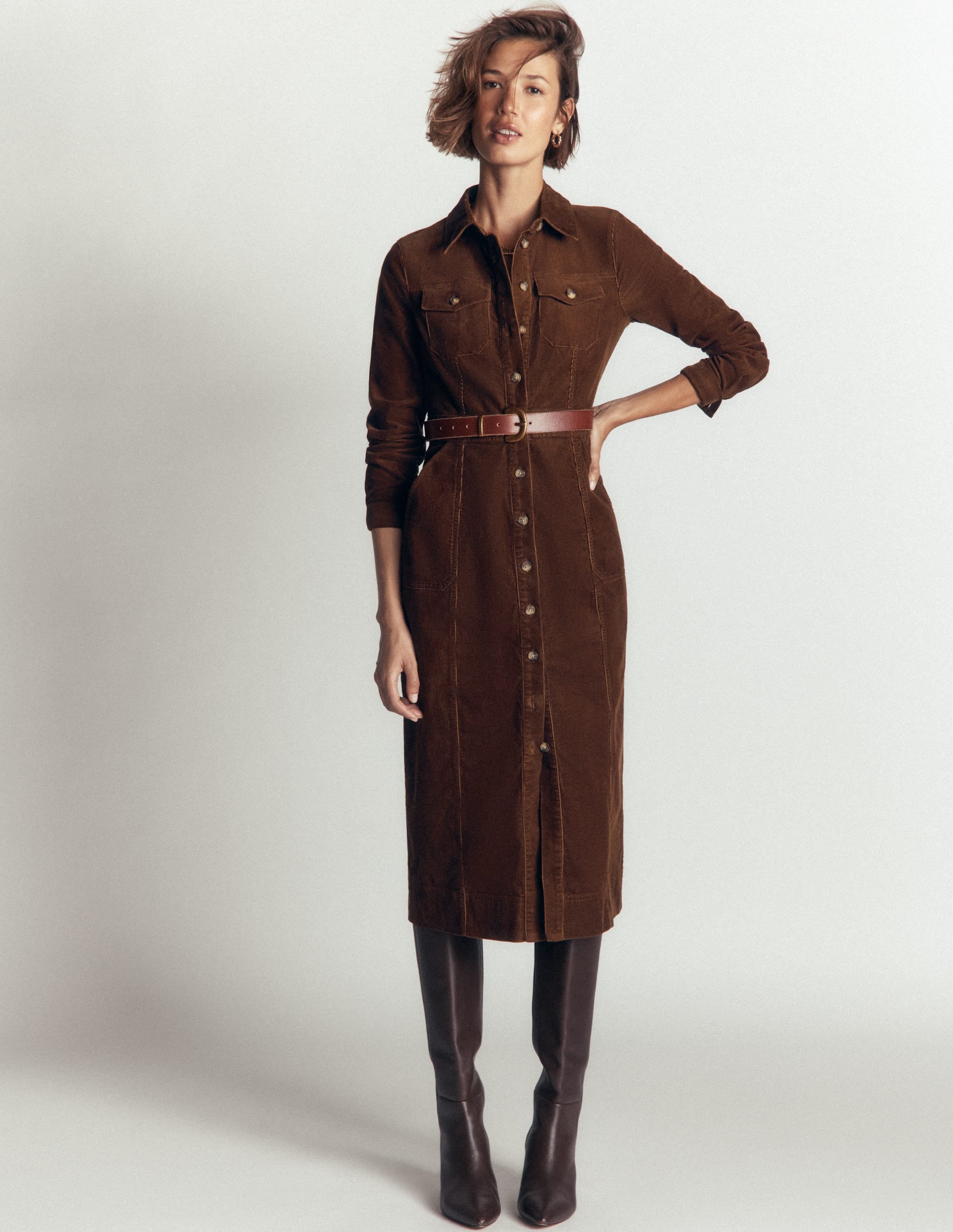 Fleur Cord Midi Dress-Raw Umber - Image 1