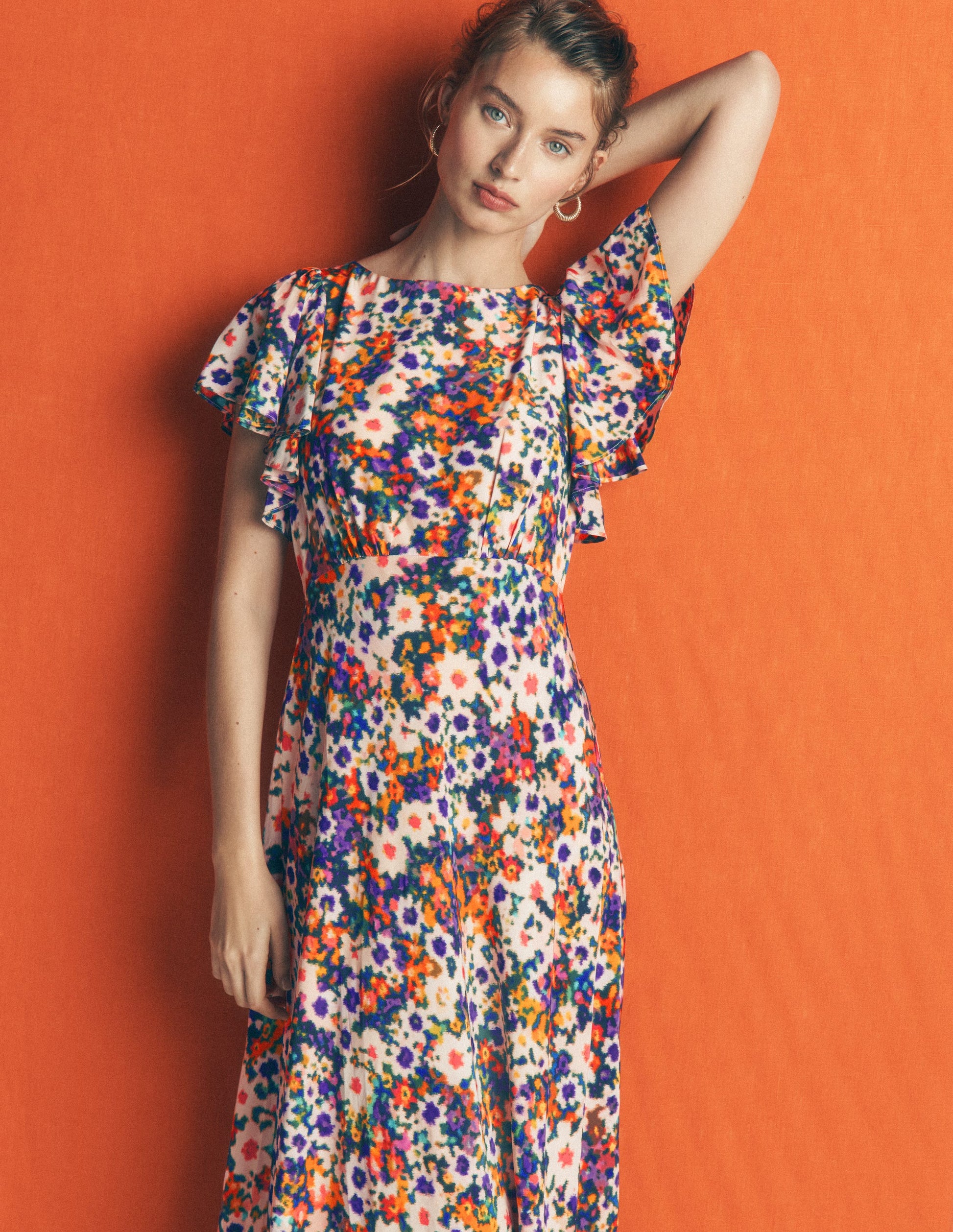 Draped Sleeve Occasion Dress-Multi, Flora Fusion-7