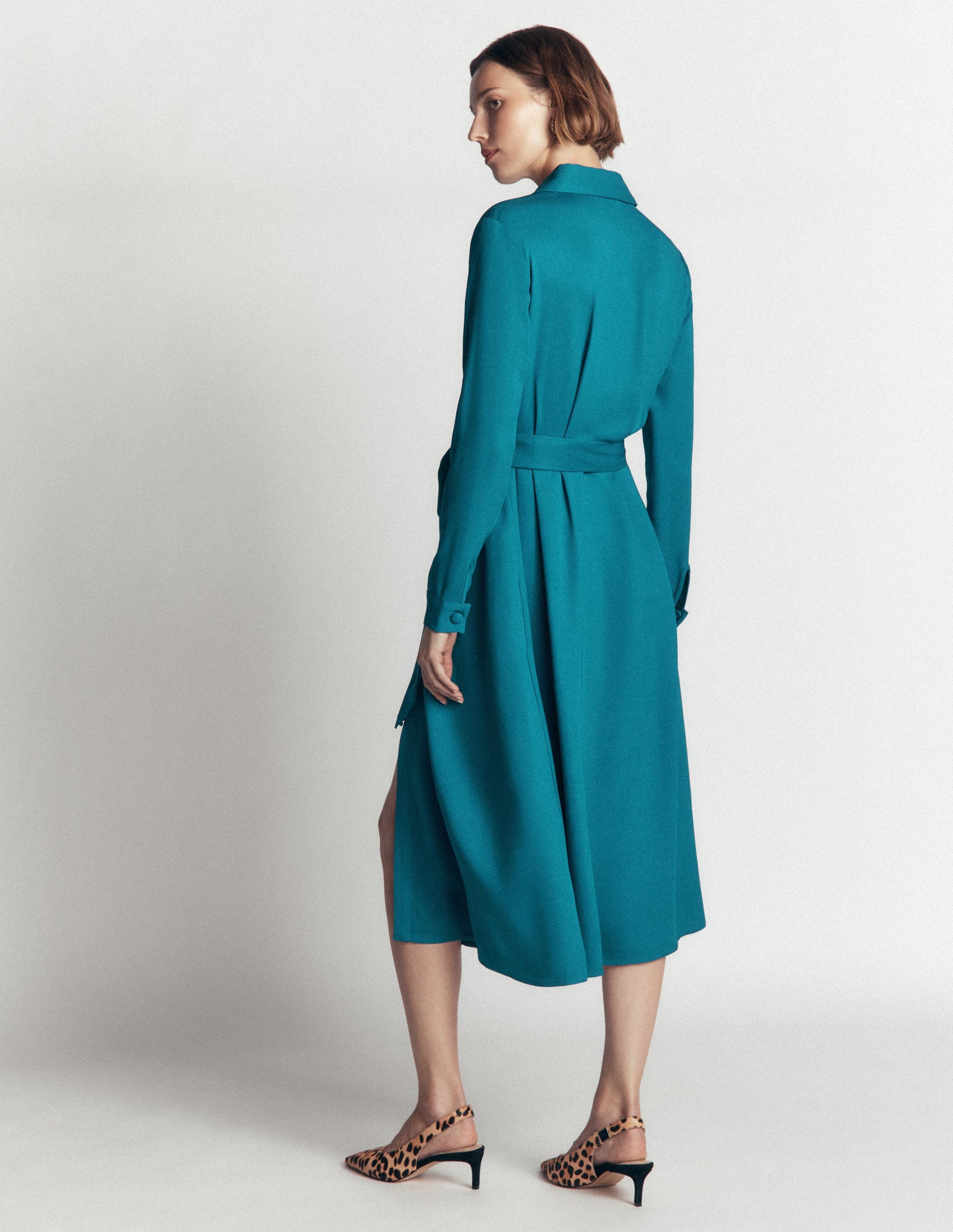 Kate Pleated Shirt Dress-Deep Sea Green-5