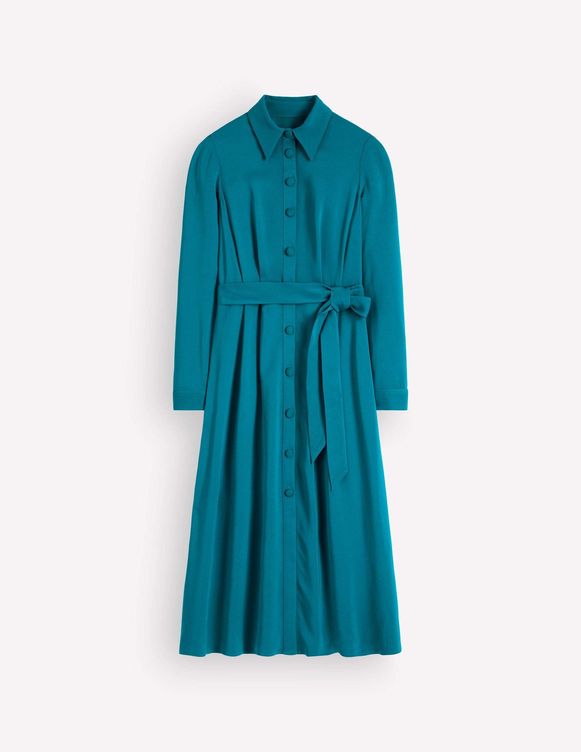 Kate Pleated Shirt Dress-Deep Sea Green-9