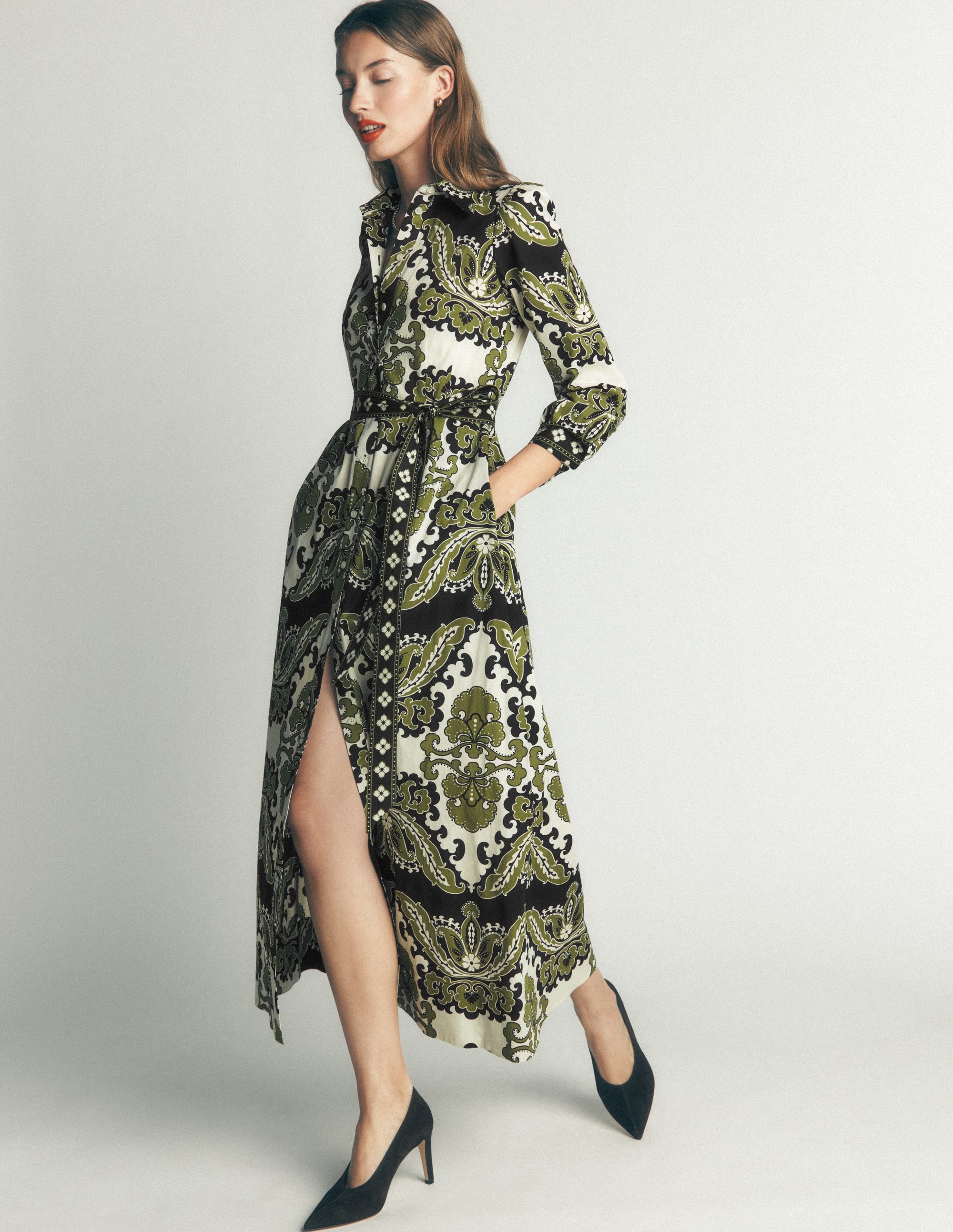 Maeve Cotton Midi Shirt Dress-Multi, Blossoming Gardenia - Image 4