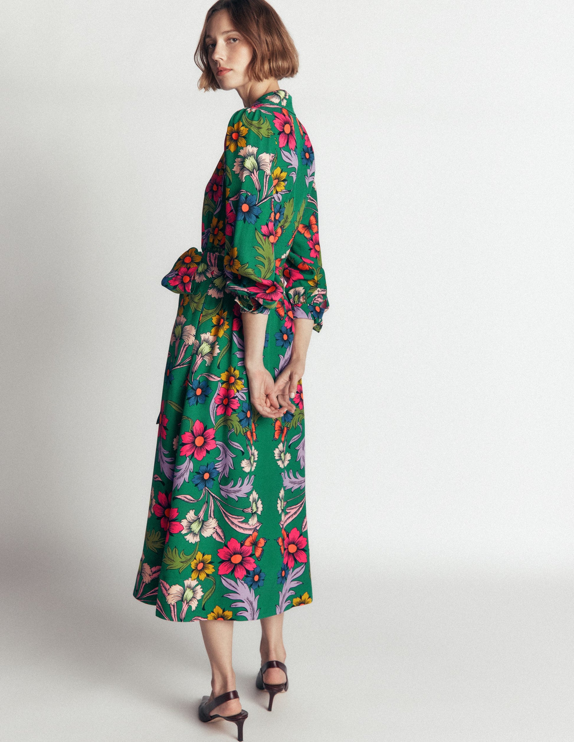Maeve Occasion Shirt Dress-Jewel Green, Butterfly Bouquet-3