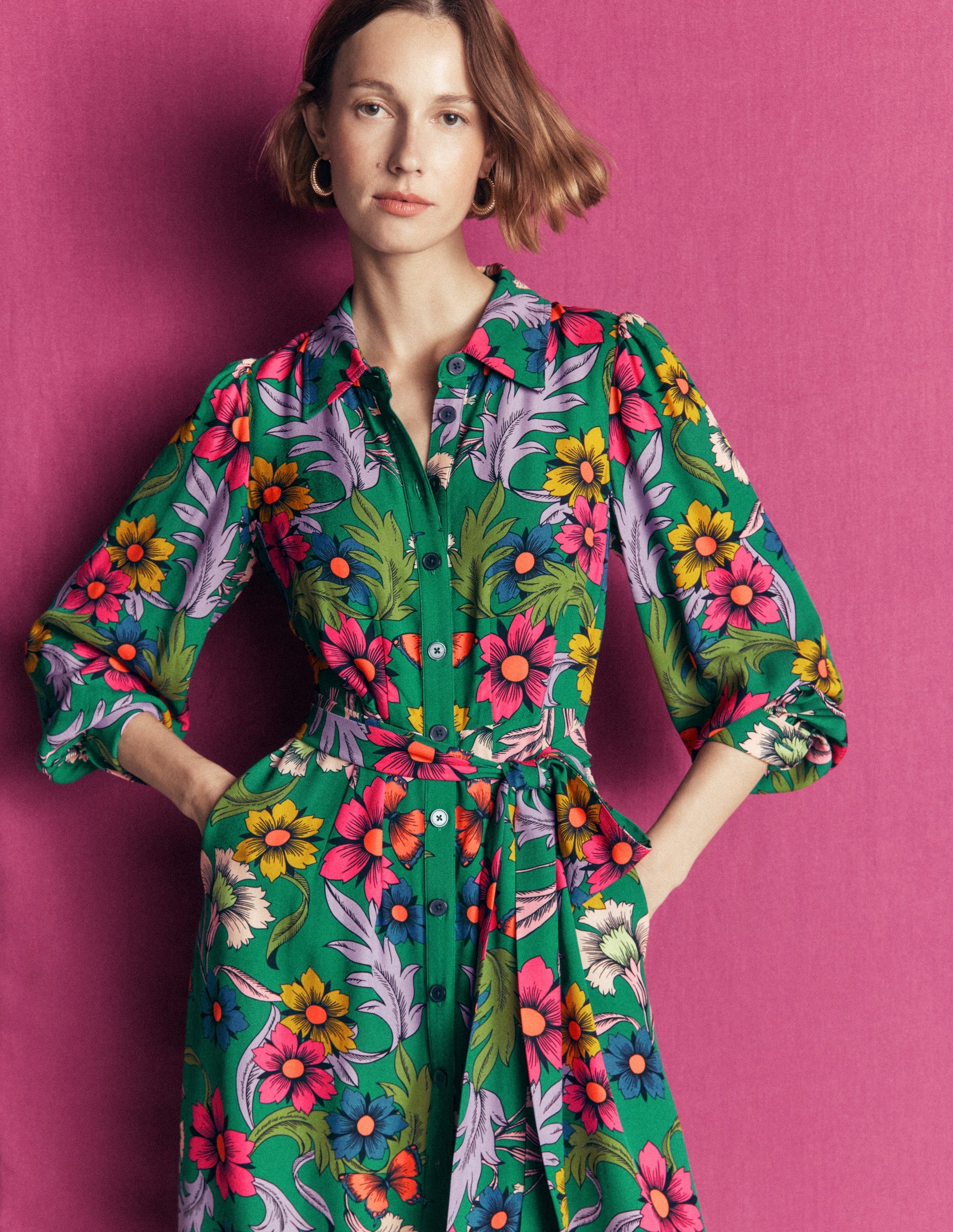 Maeve Occasion Shirt Dress-Jewel Green, Butterfly Bouquet-4