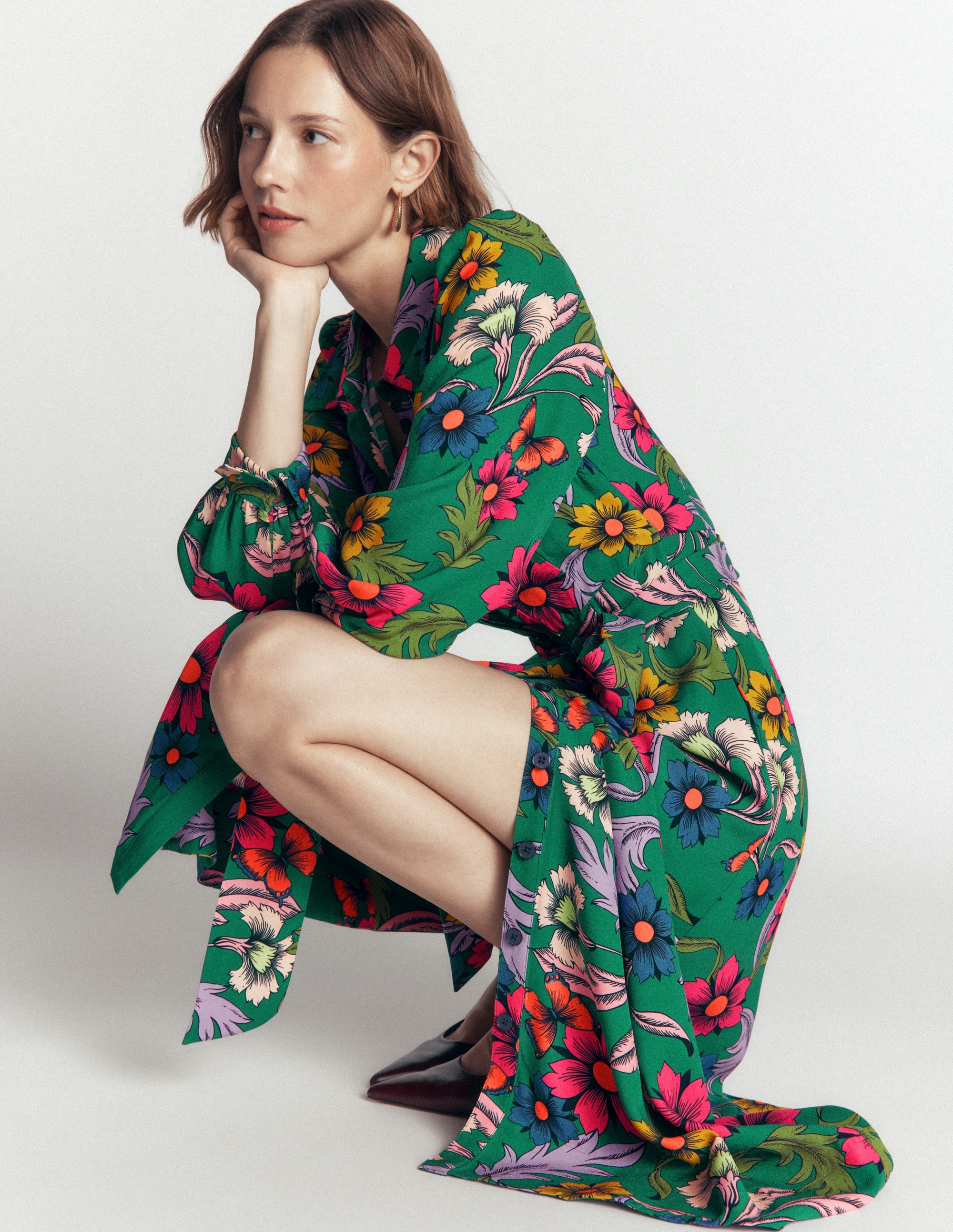 Maeve Occasion Shirt Dress-Jewel Green, Butterfly Bouquet - Image 5