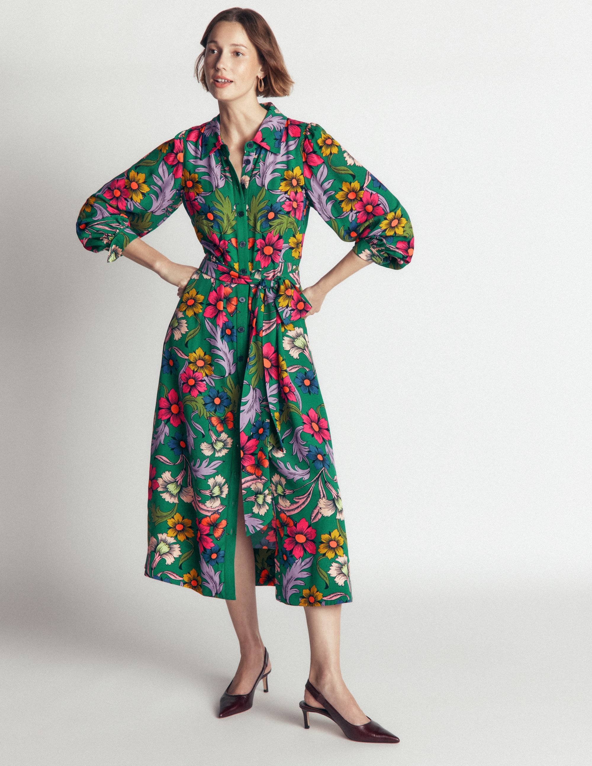 Maeve Occasion Shirt Dress-Jewel Green, Butterfly Bouquet - Image 6
