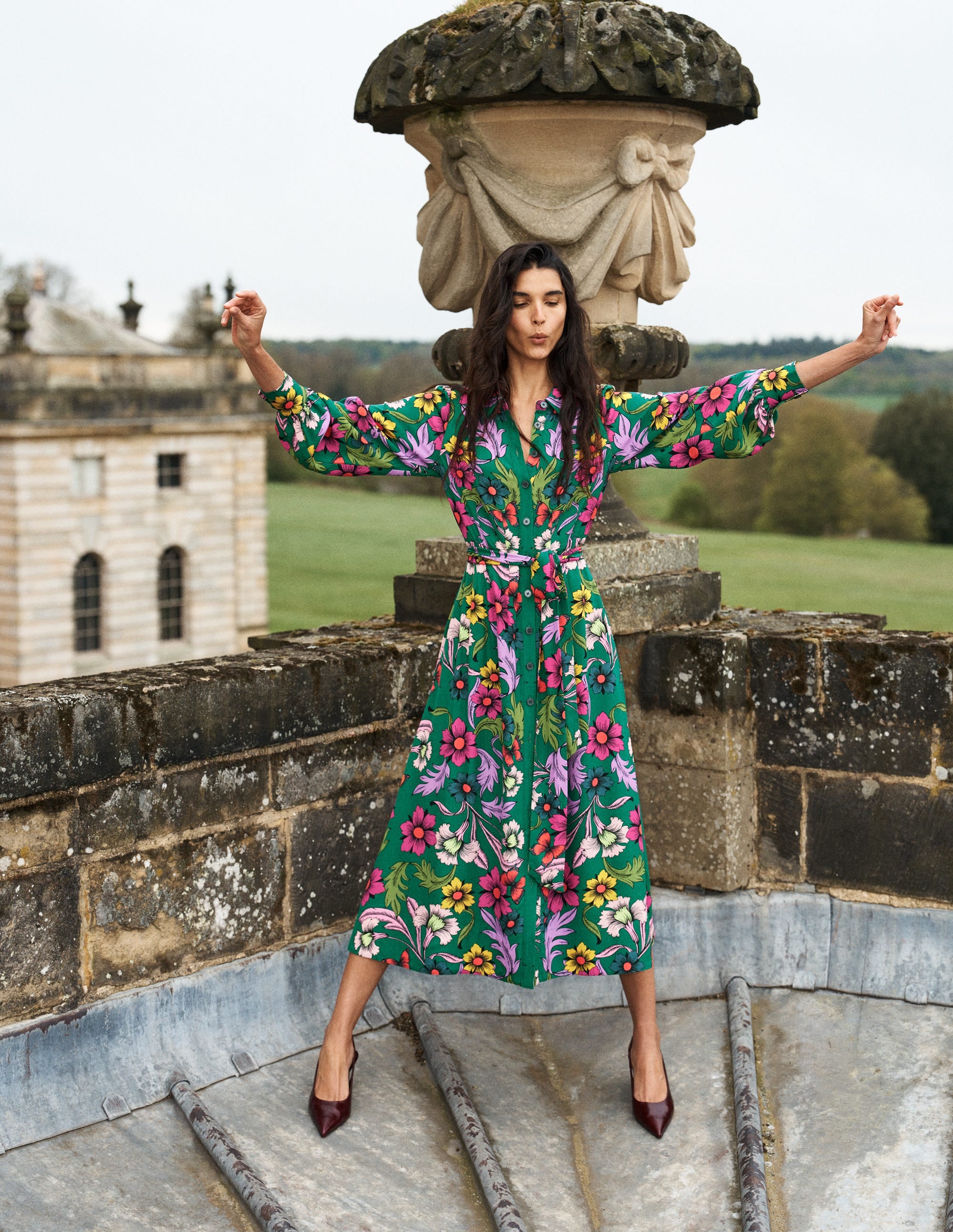 Maeve Occasion Shirt Dress-Jewel Green, Butterfly Bouquet - Image 8