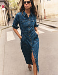 Fleur Denim Midi Dress-Mid Vintage Denim