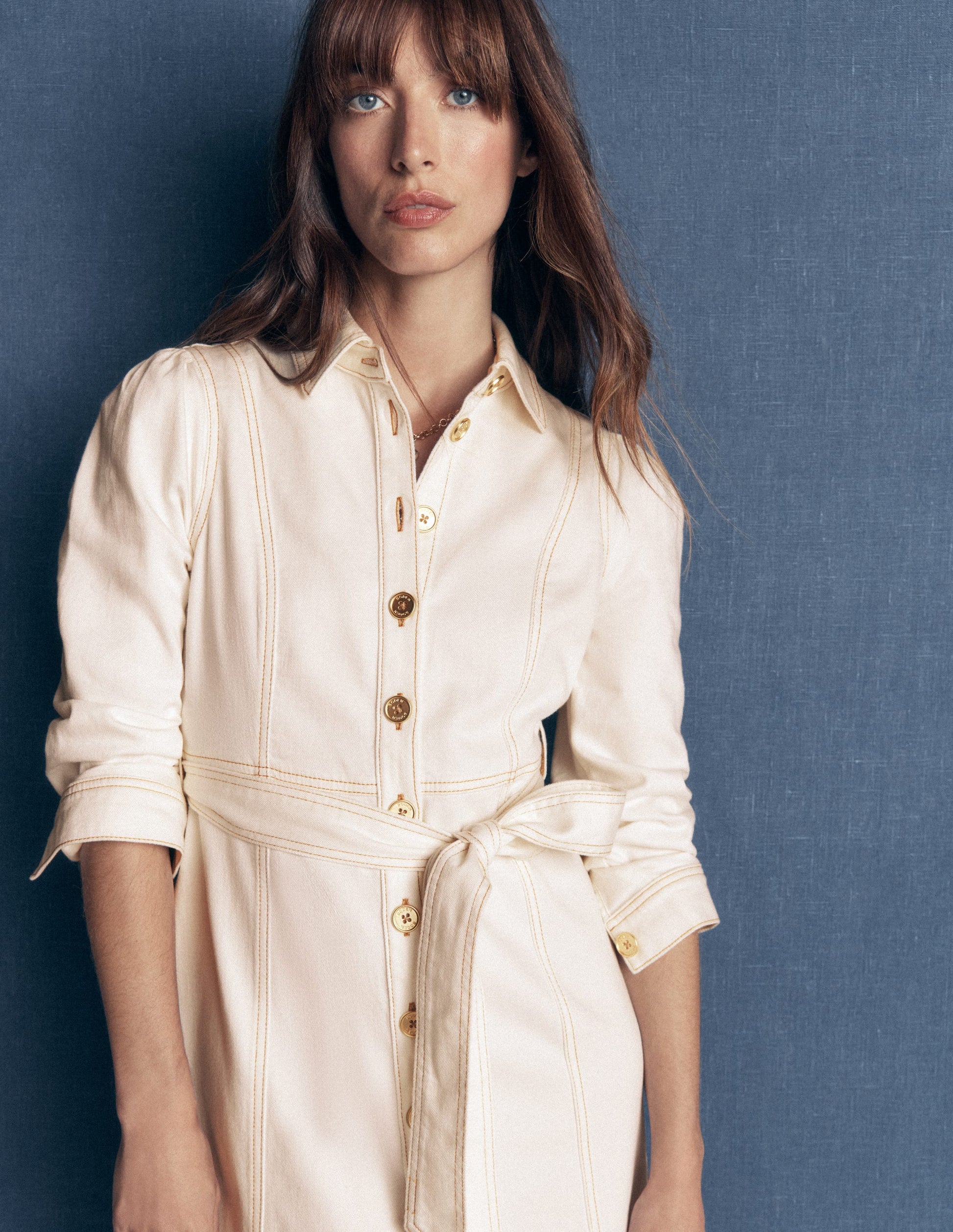 Belted Denim Midi Dress-Ecru Denim-2