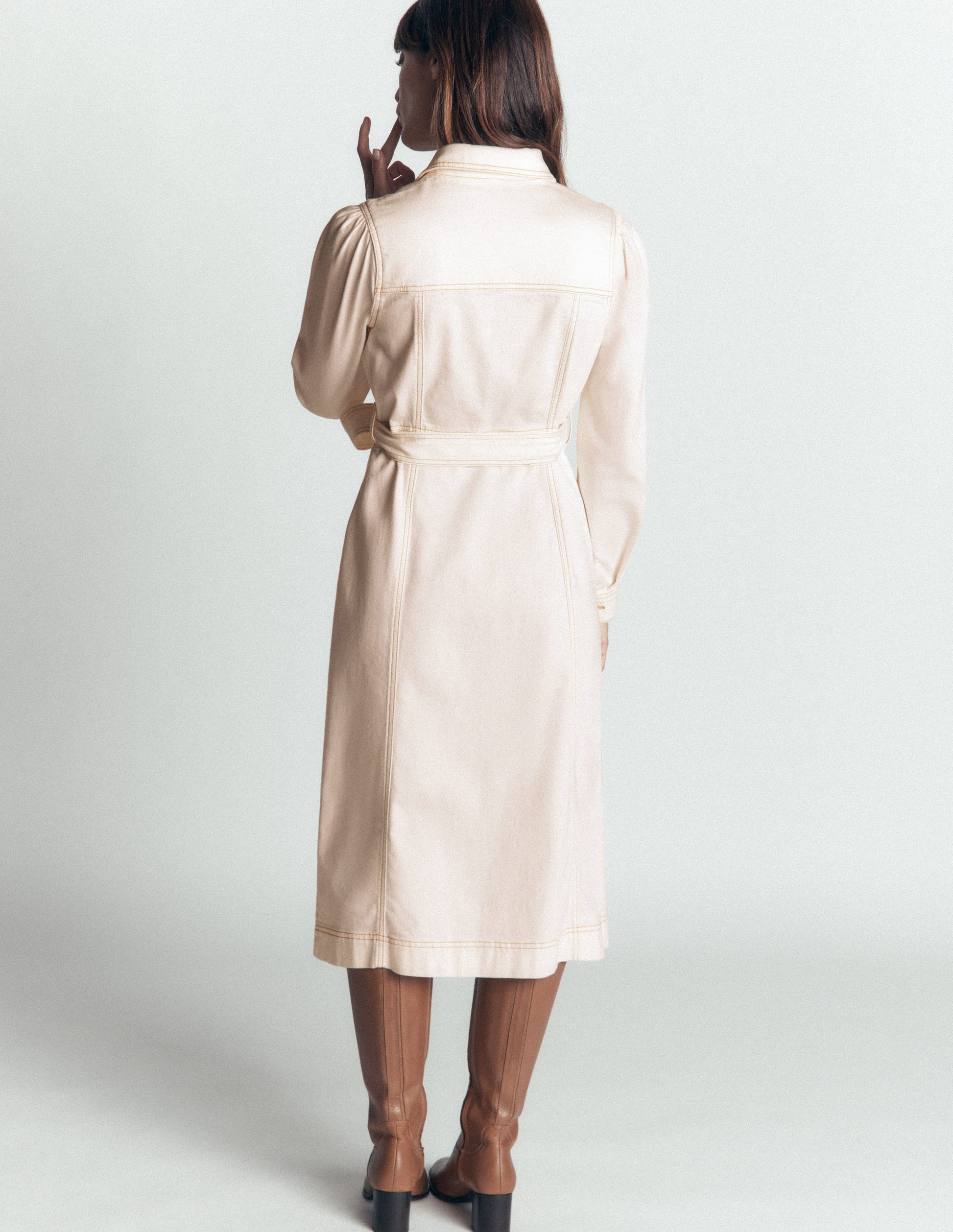 Belted Denim Midi Dress-Ecru Denim-3