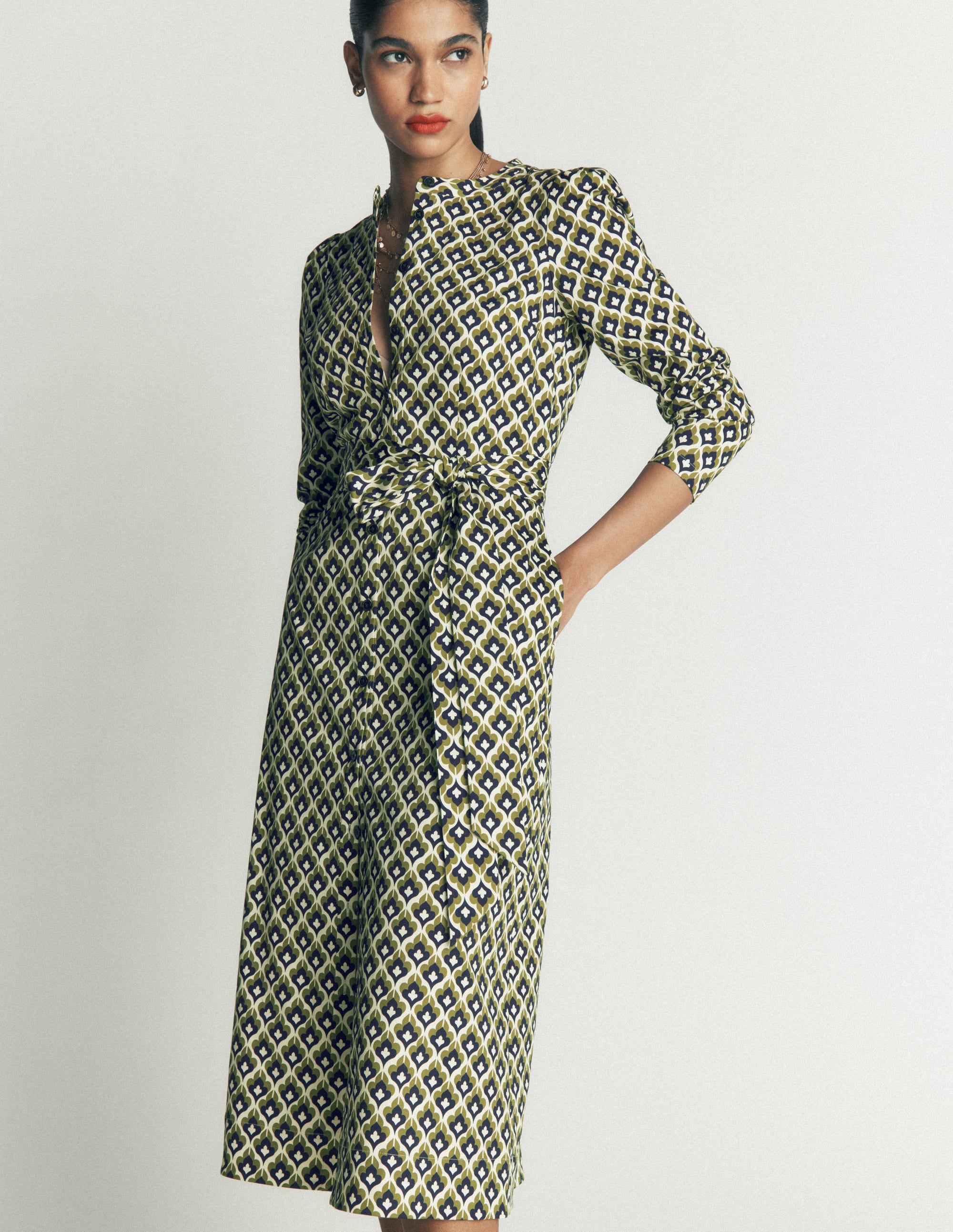 Louise Midi Shirt Dress-French Navy, Geo Party - Image 4