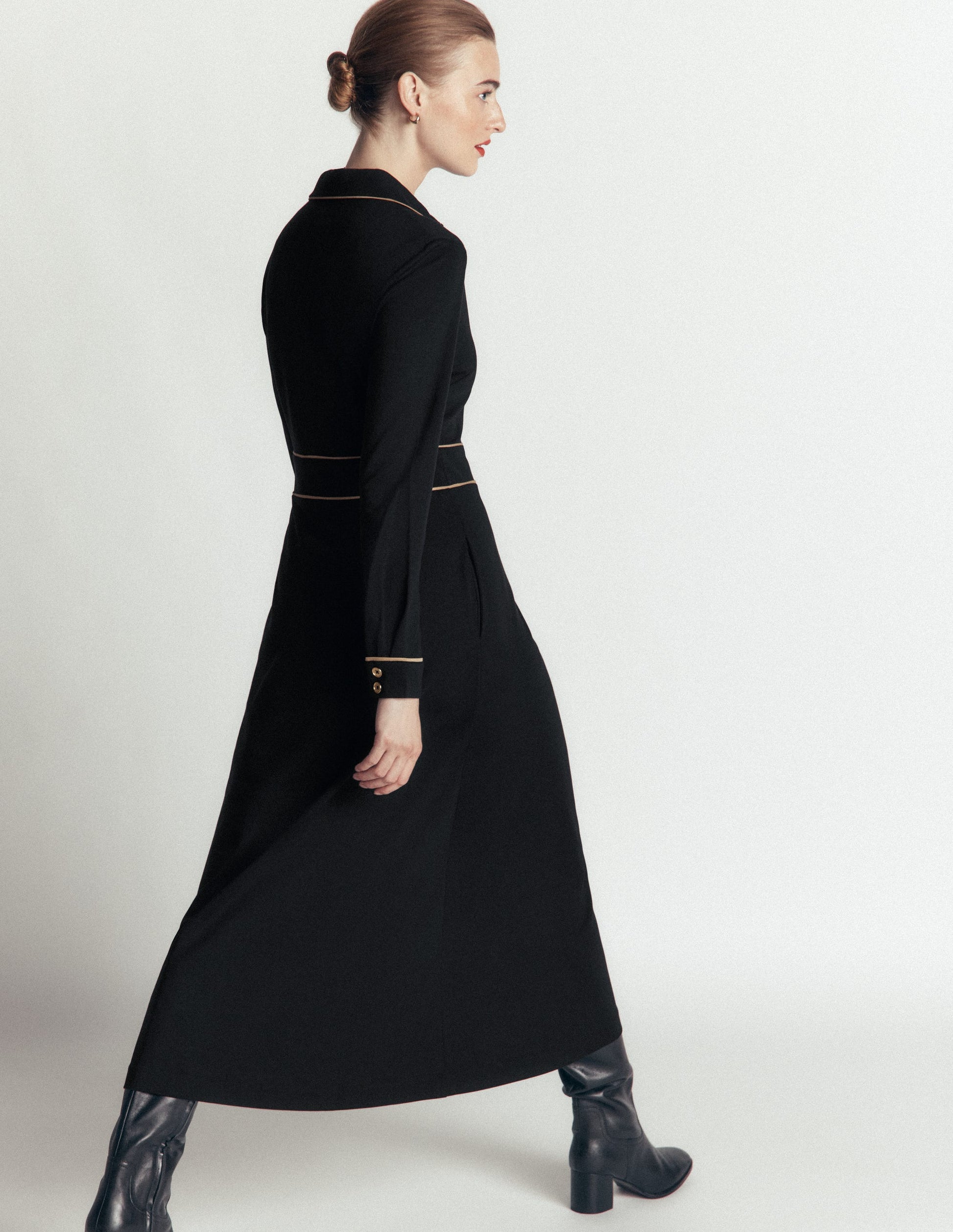 Etta Piping Detail Ponte Dress - Black, Camel
