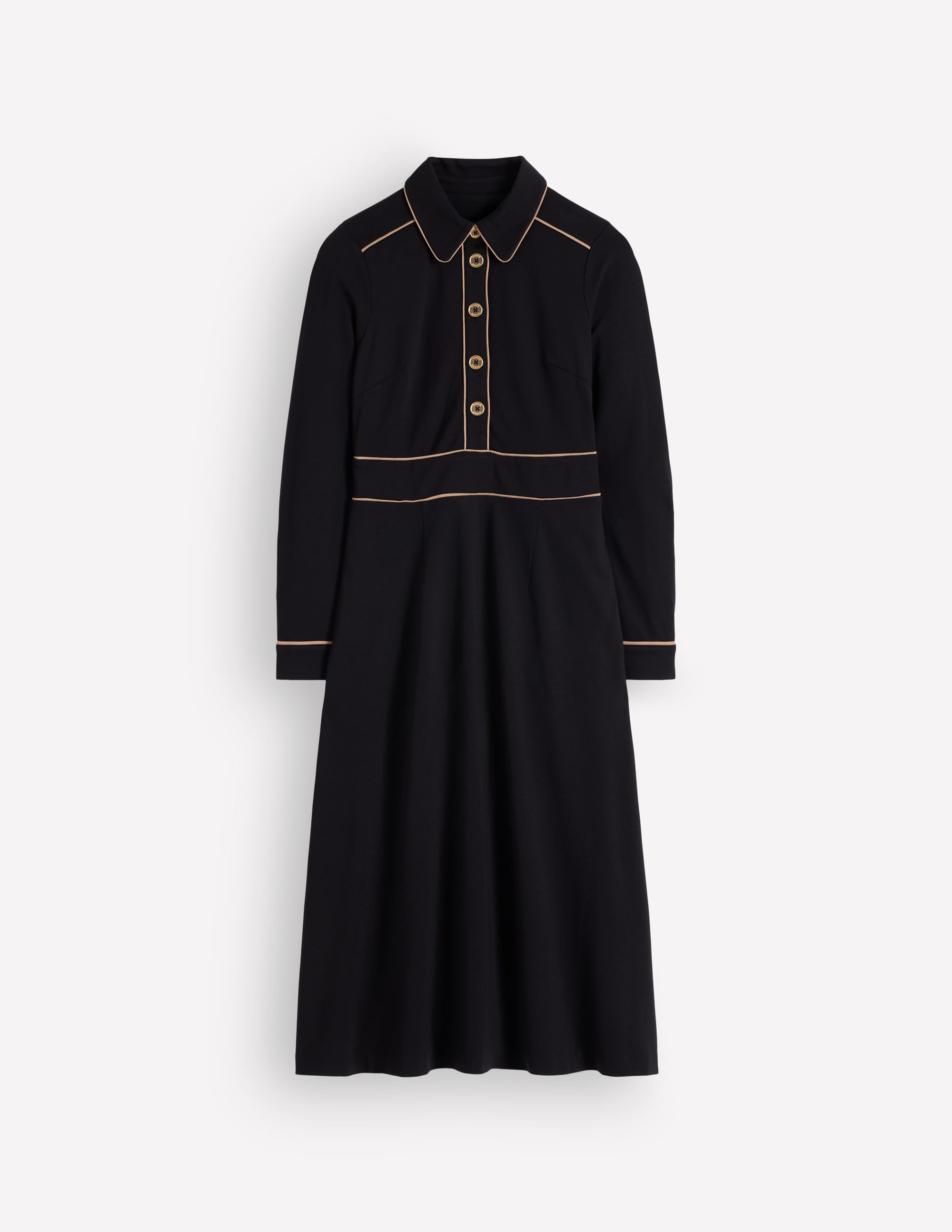 Etta Piping Detail Ponte Dress-Black, Camel - Image 4
