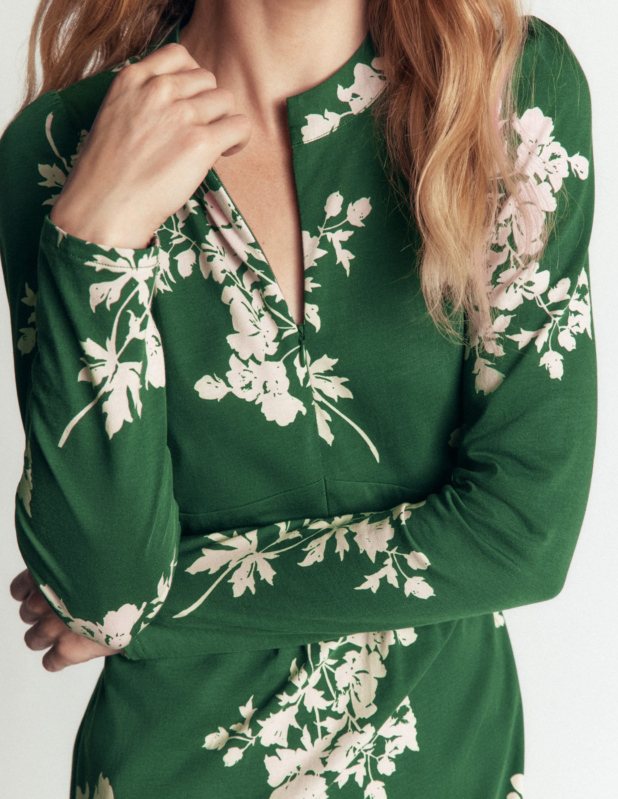 Hope Zip Detail Jersey Dress-Hunter Green, Flecked Bunch - Image 2