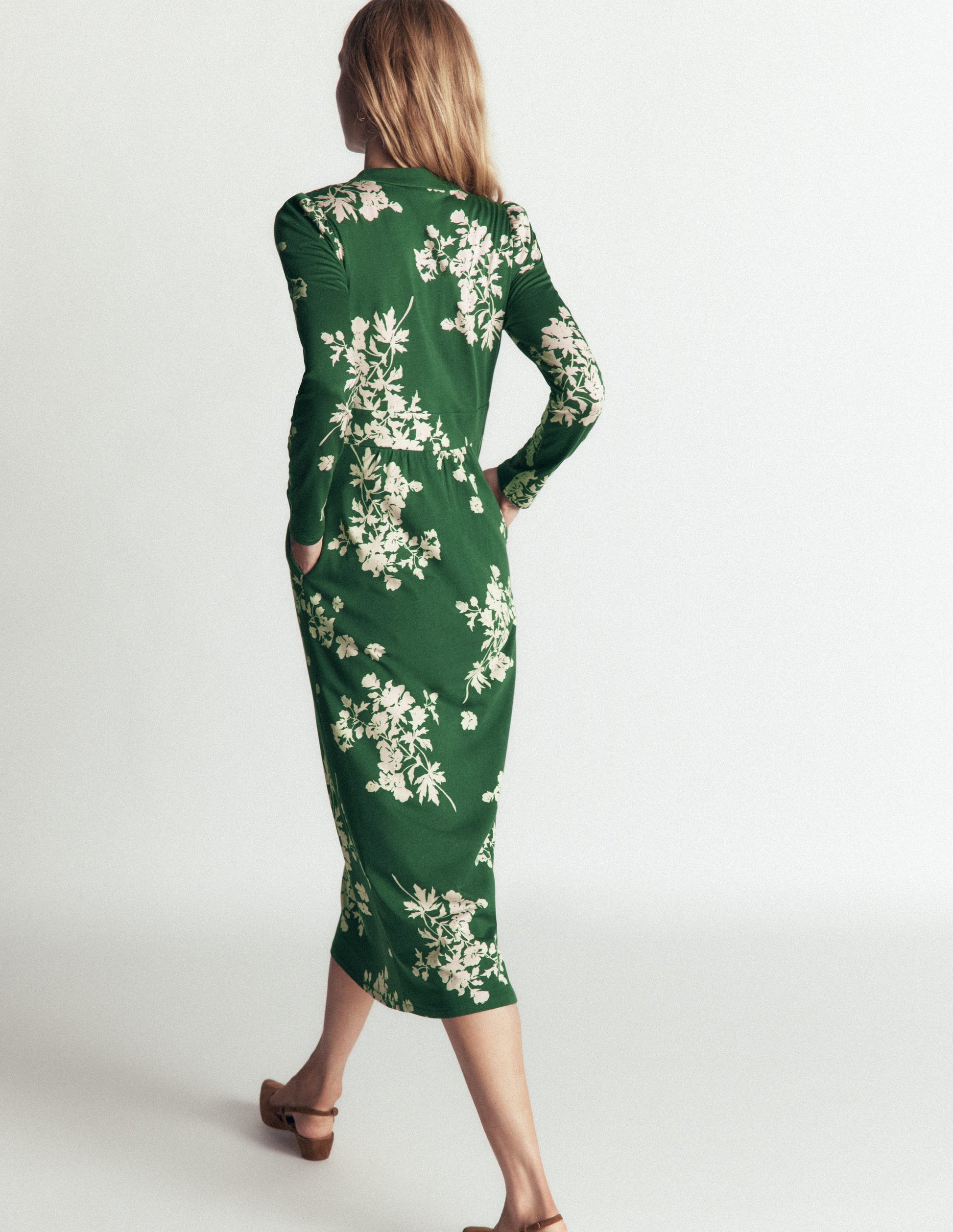 Hope Zip Detail Jersey Dress-Hunter Green, Flecked Bunch-3