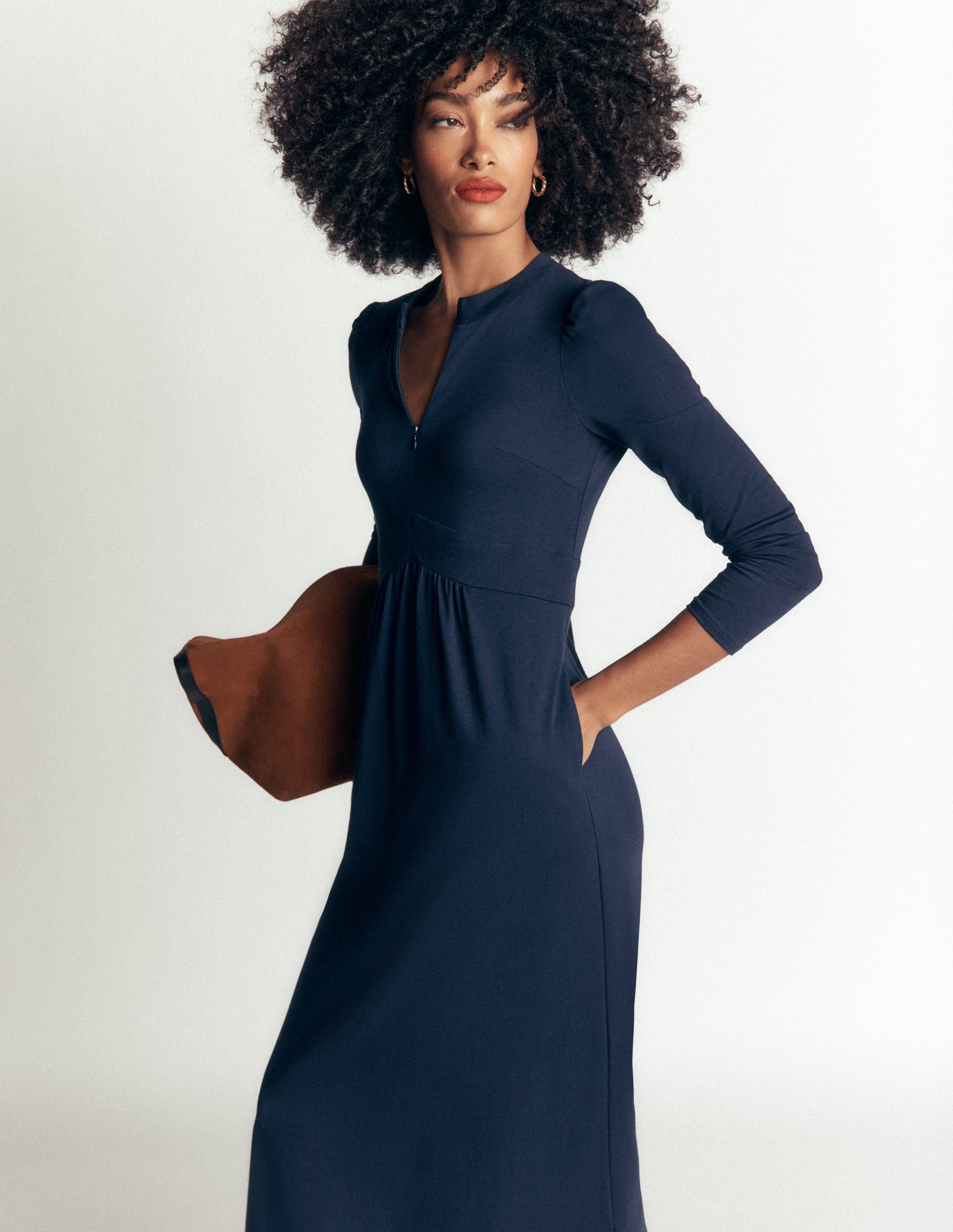 Hope Zip Detail Jersey Dress-Navy - Image 1