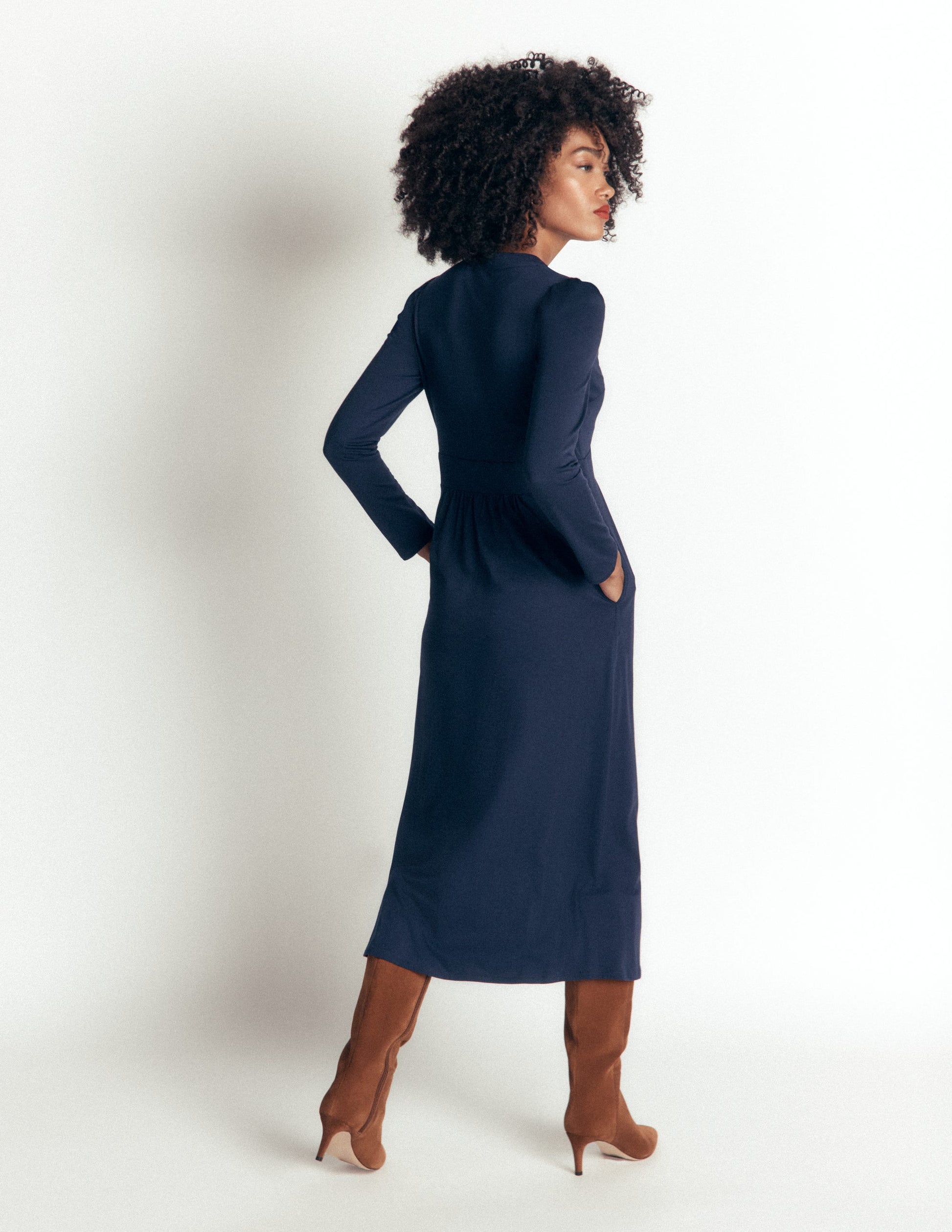 Hope Zip Detail Jersey Dress-Navy-3