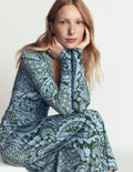 Mya Ruched Jersey Midi Dress-Forest Green, Botanical Medley