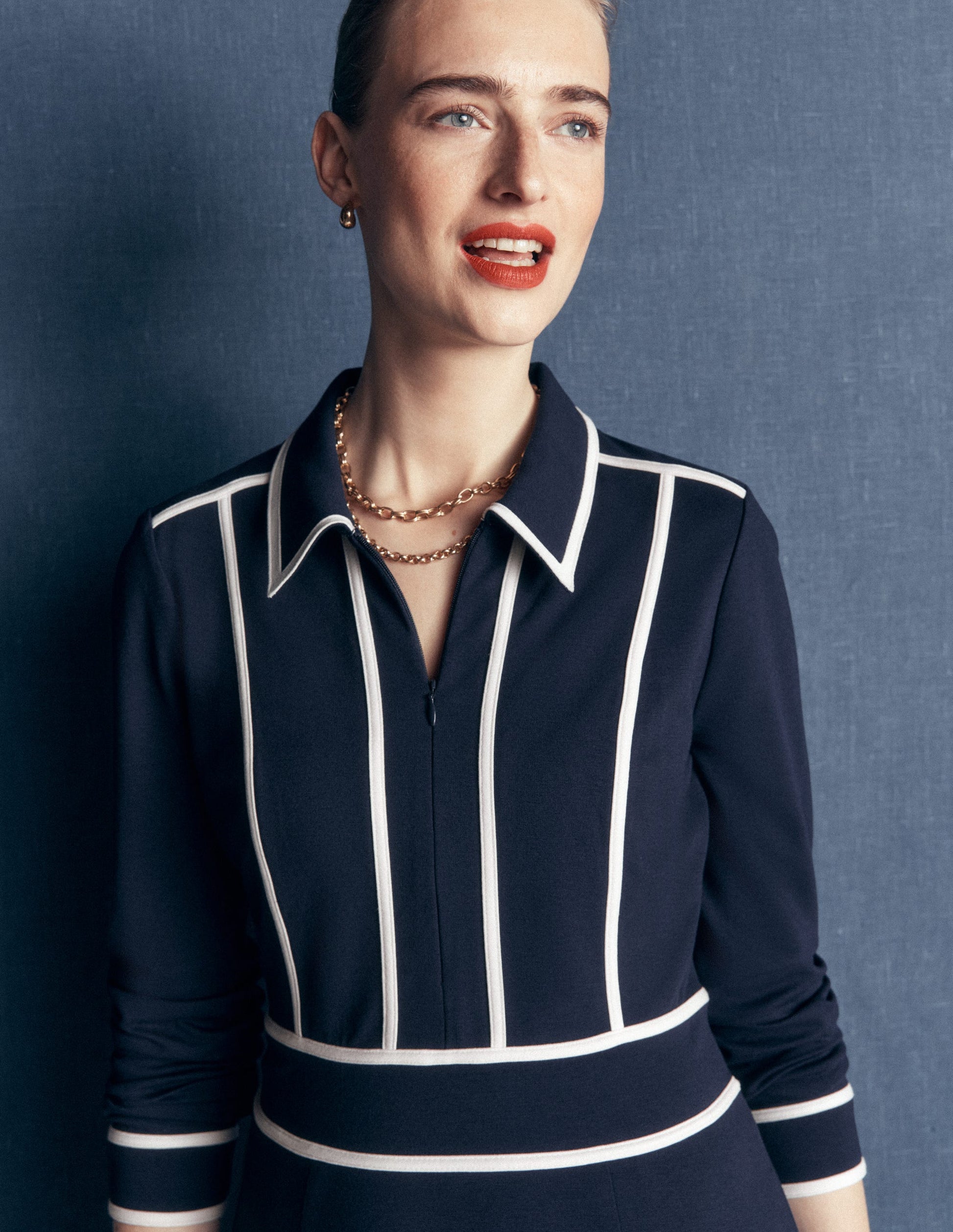 Ula Ponte Short Dress-Navy, Ivory-2