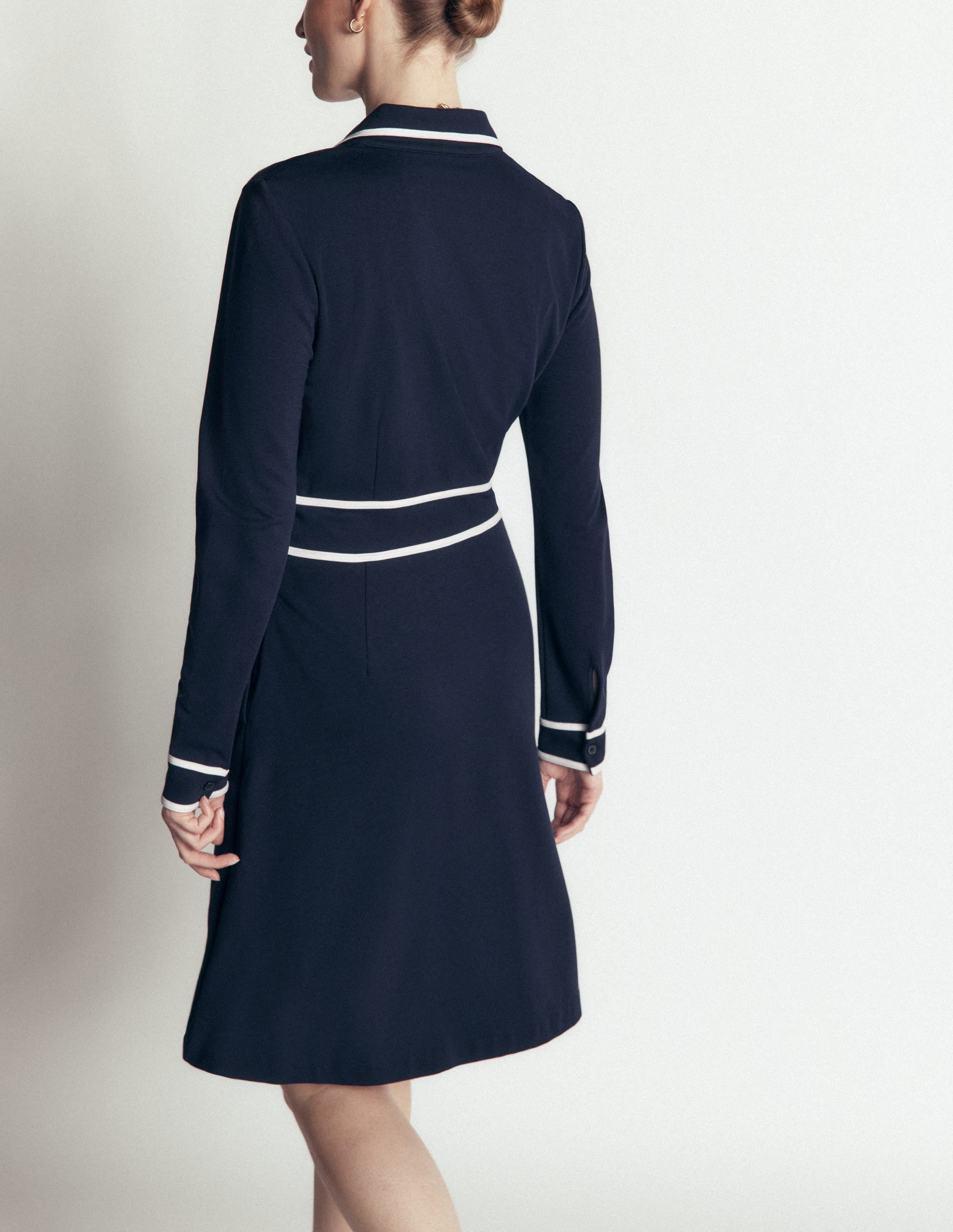 Ula Ponte Short Dress-Navy, Ivory - Image 3