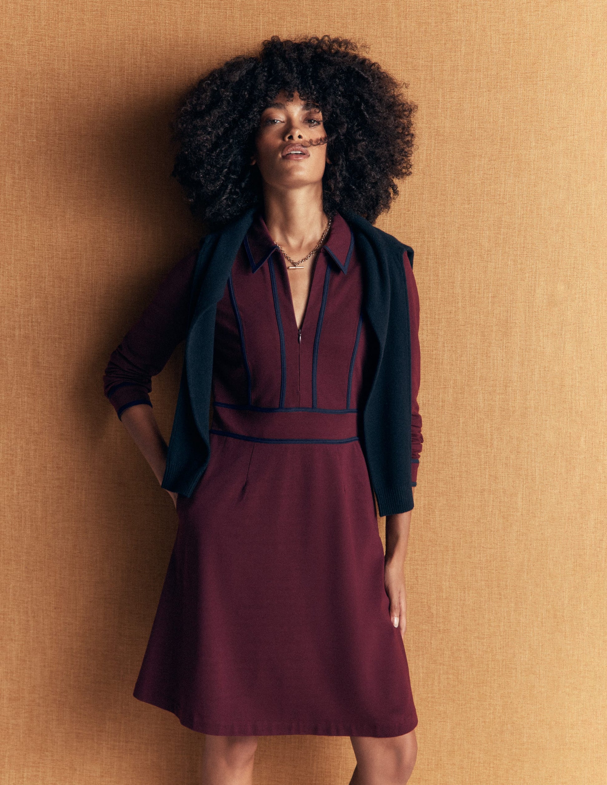 Ula Ponte Short Dress-Dark Cherry, Navy-1