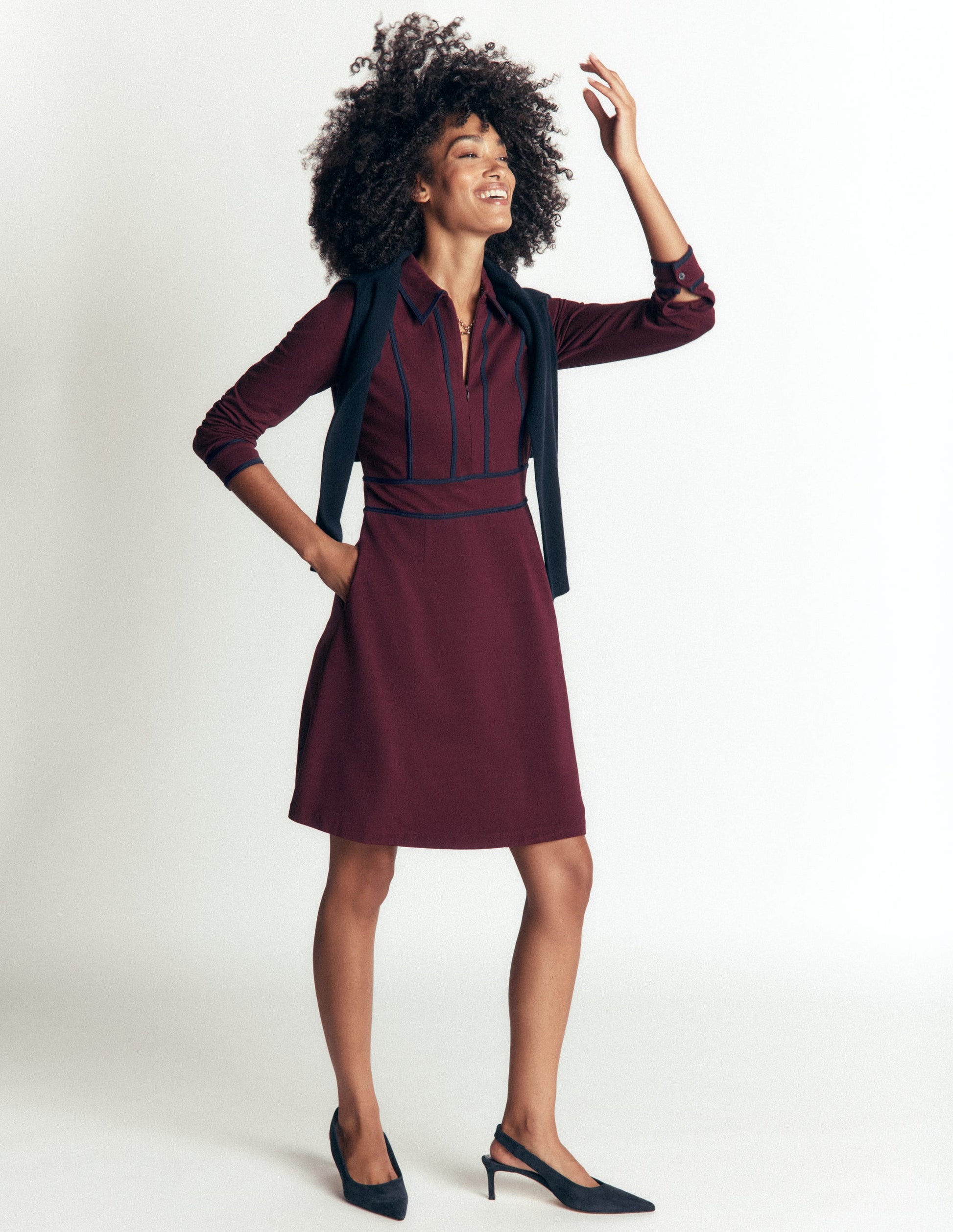 Ula Ponte Short Dress-Dark Cherry, Navy-3