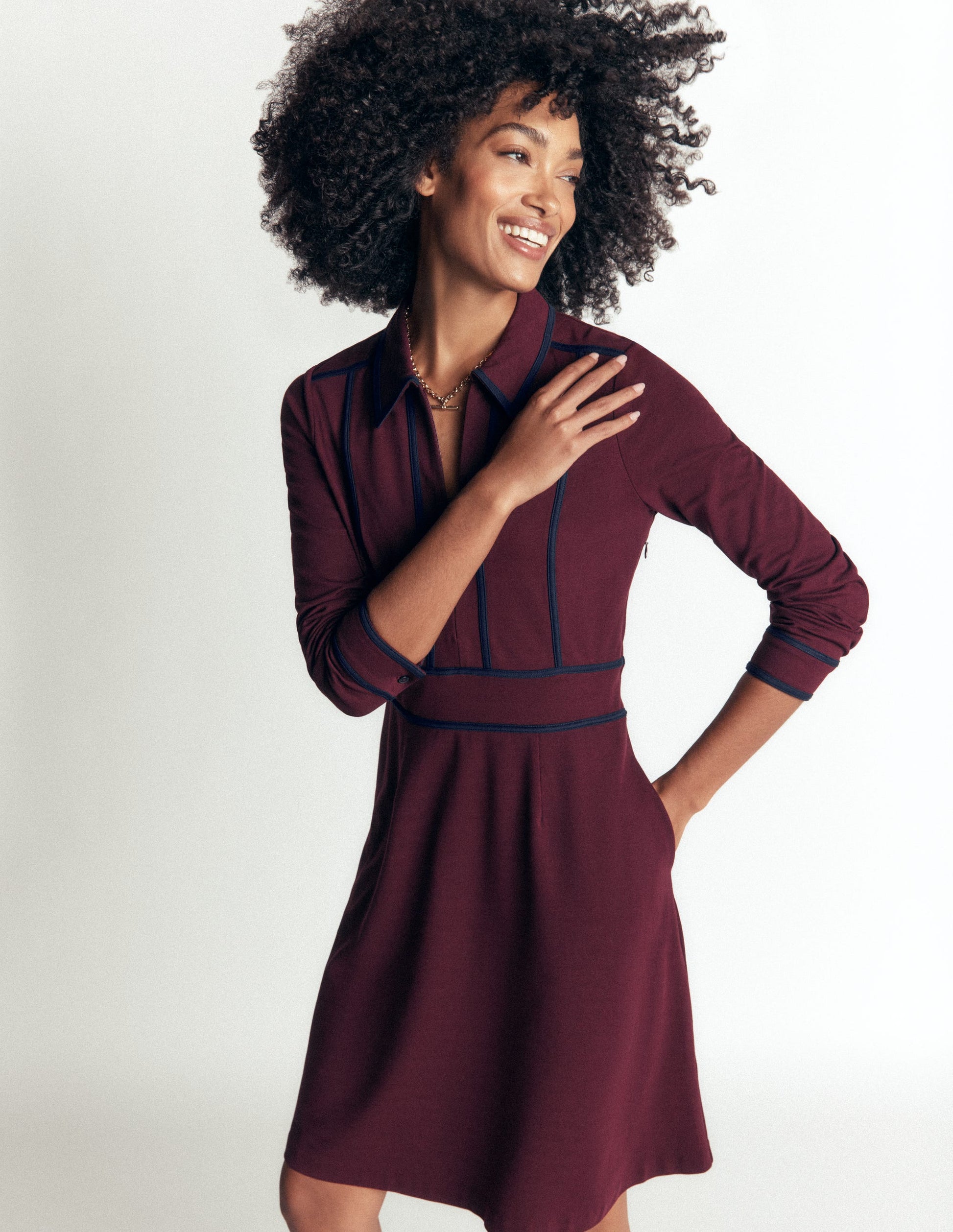 Ula Ponte Short Dress-Dark Cherry, Navy-4