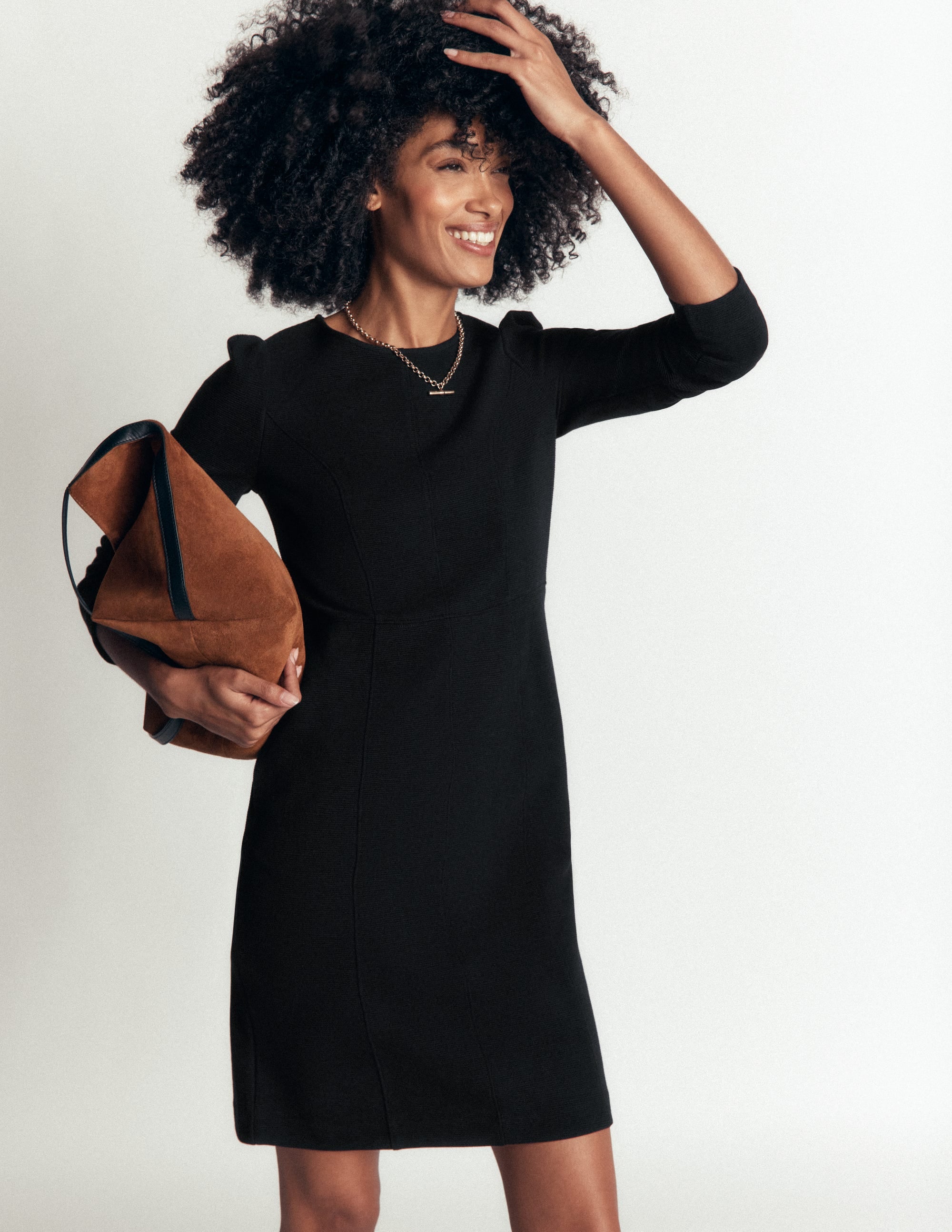 Marla Seamed Ottoman Dress-Black - Image 1