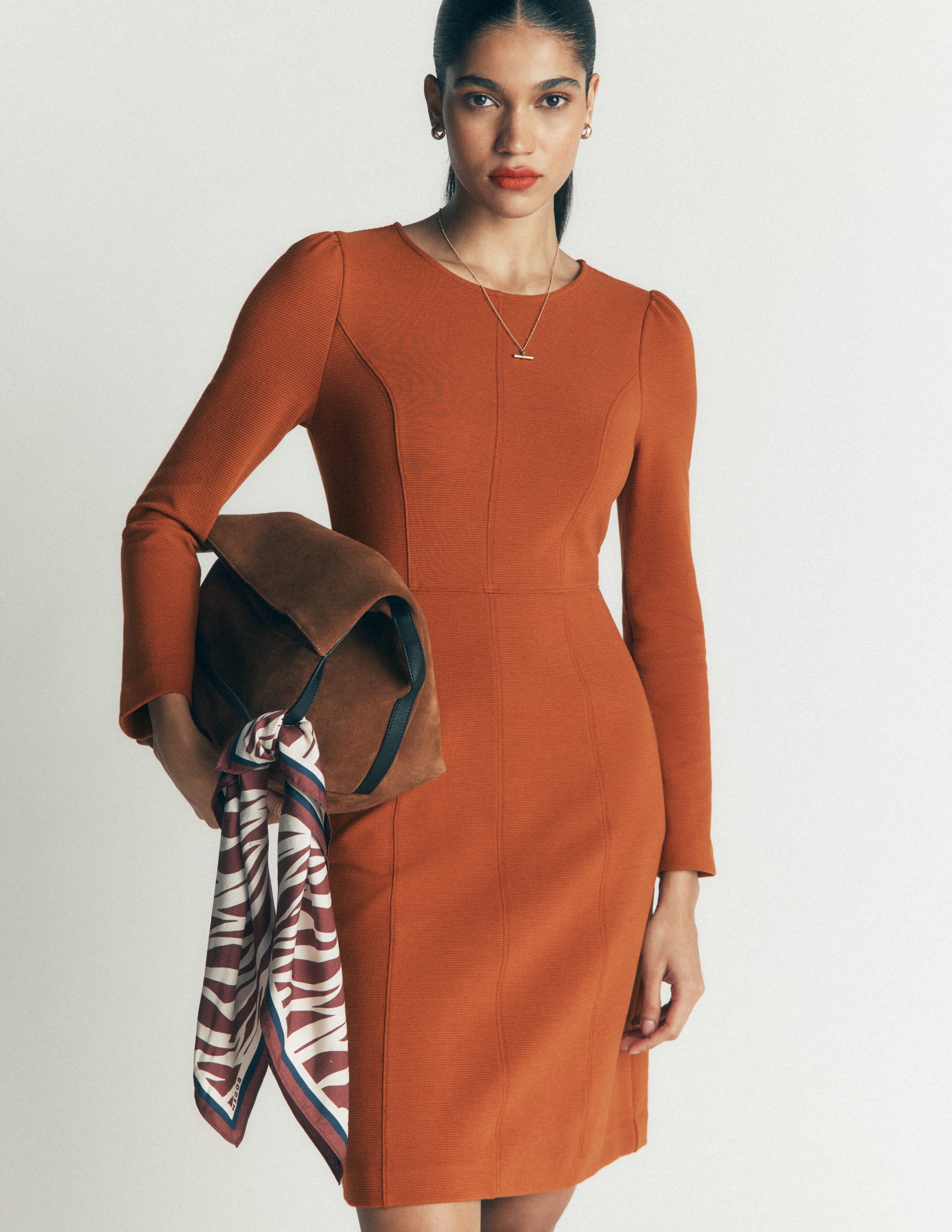 Marla Seamed Ottoman Dress-Gingerbread - Image 2