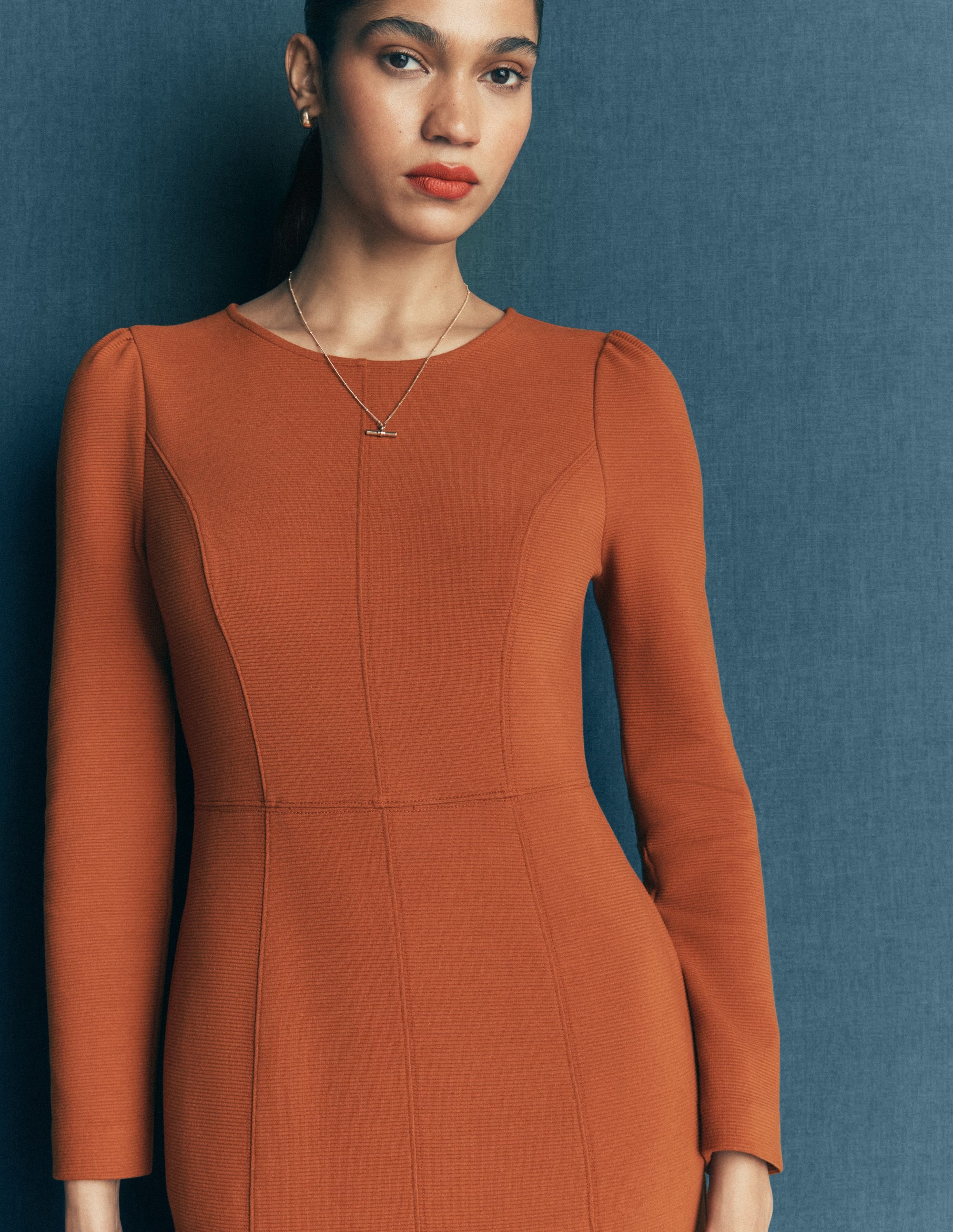 Marla Seamed Ottoman Dress-Gingerbread - Image 3
