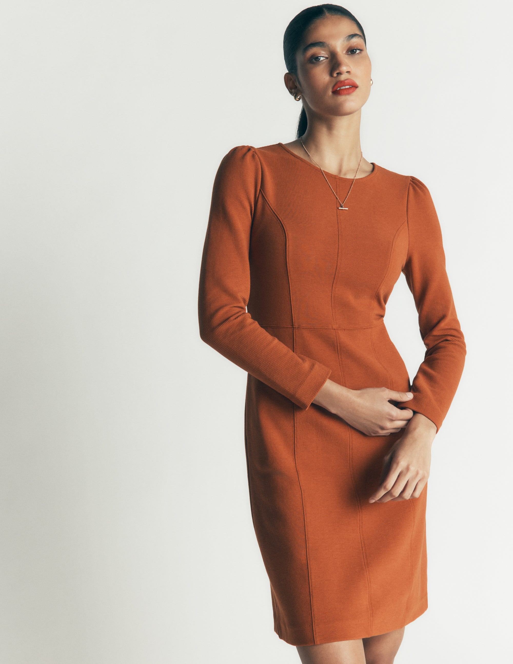 Marla Seamed Ottoman Dress-Gingerbread - Image 1