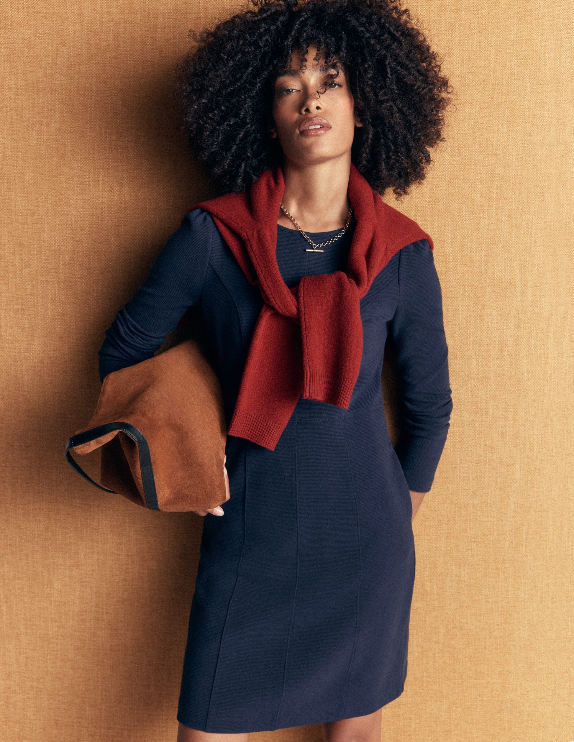 Marla Seamed Ottoman Dress-Navy-1