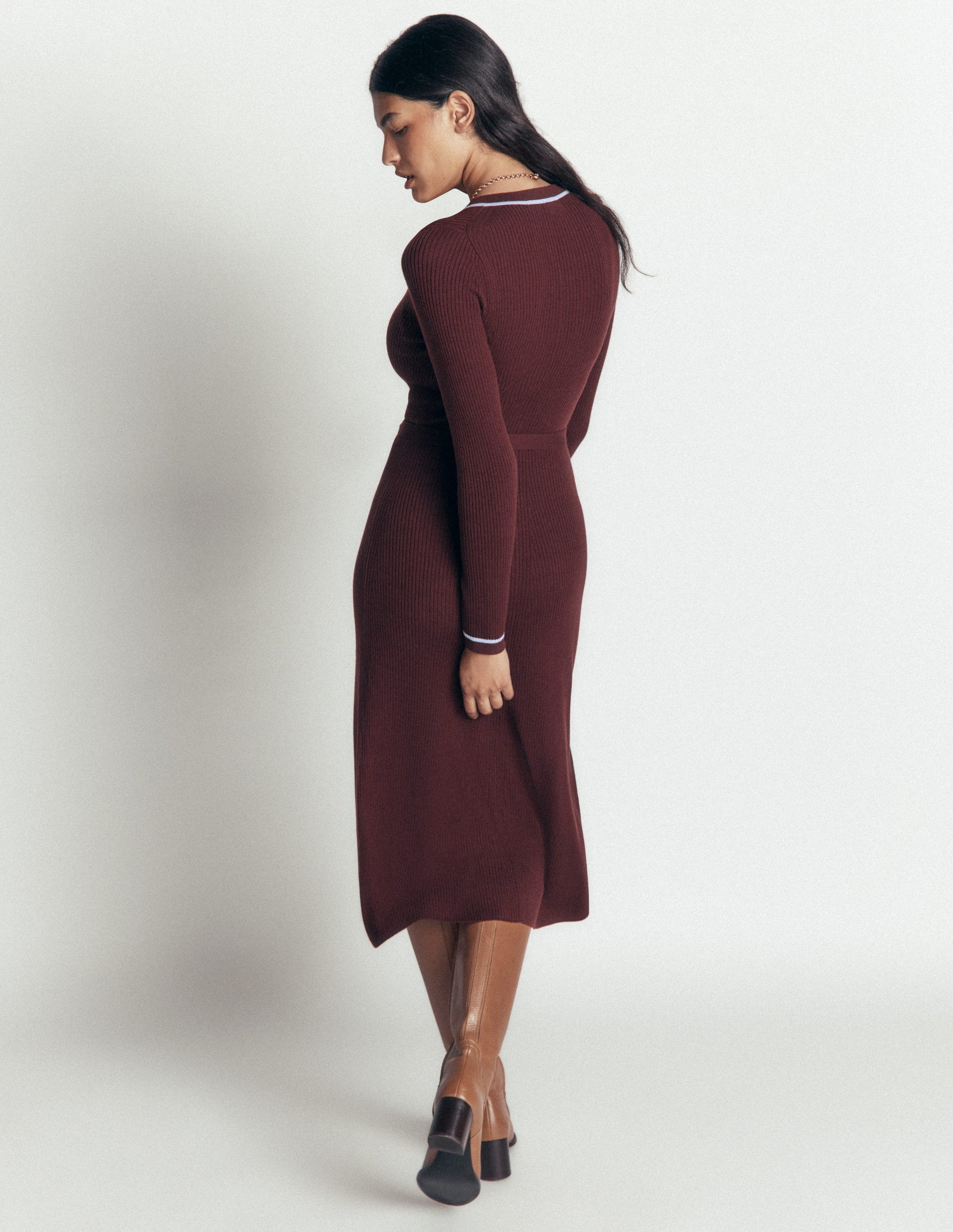 Paula Ribbed Crew Dress-Raw Umber, Faded Denim-4