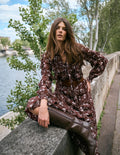 Ruffle Tie Neck Dress-Brown, Enchanted Sprigs