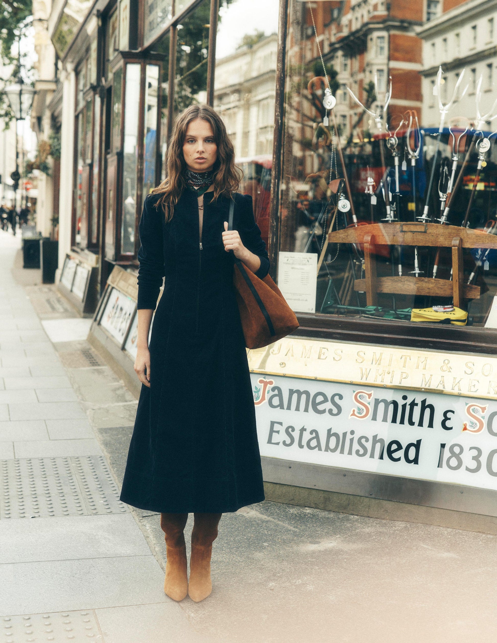 Una Cord Midi Dress-Navy-1