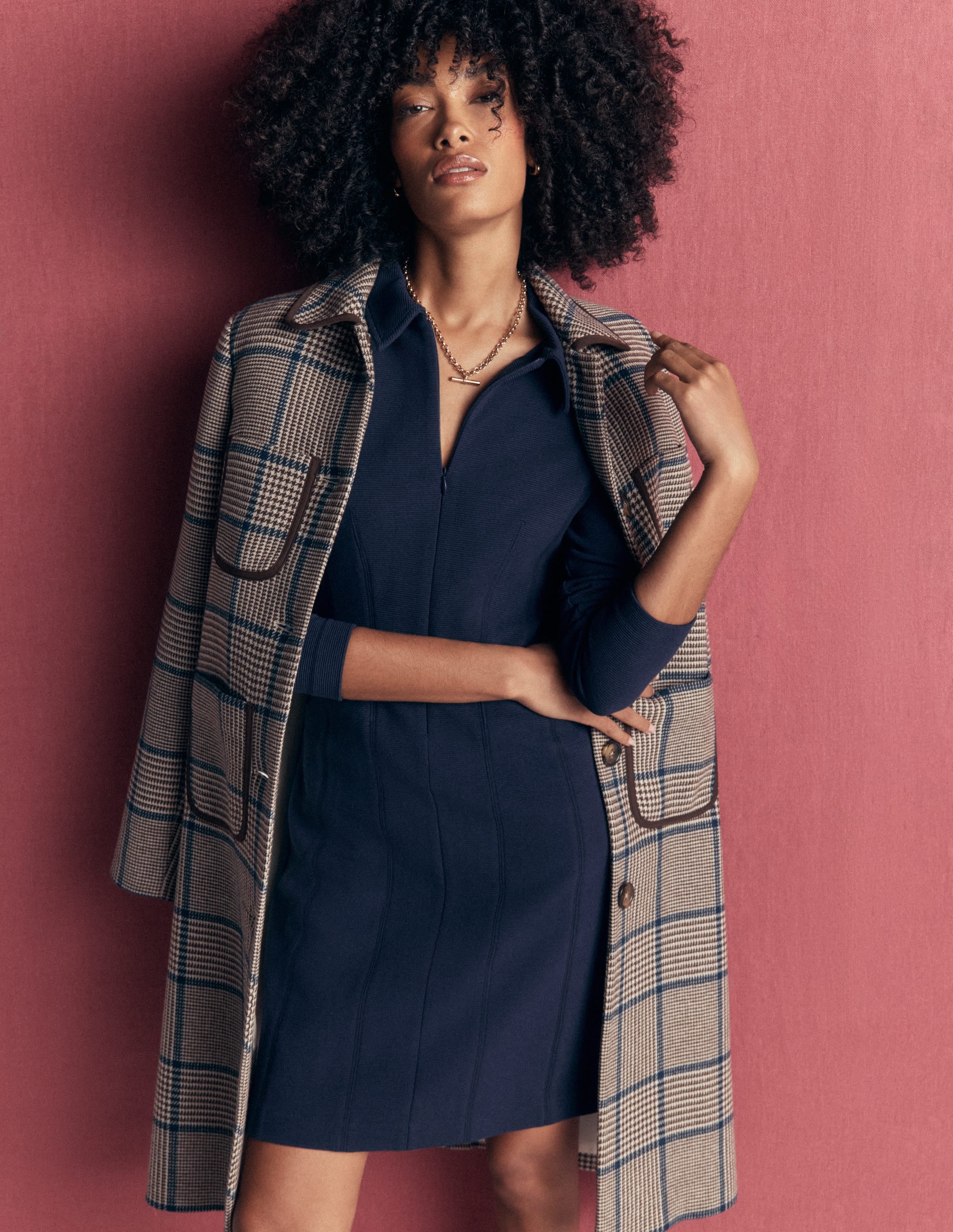 Nia Ottoman Long Sleeve Dress-Navy - Image 1