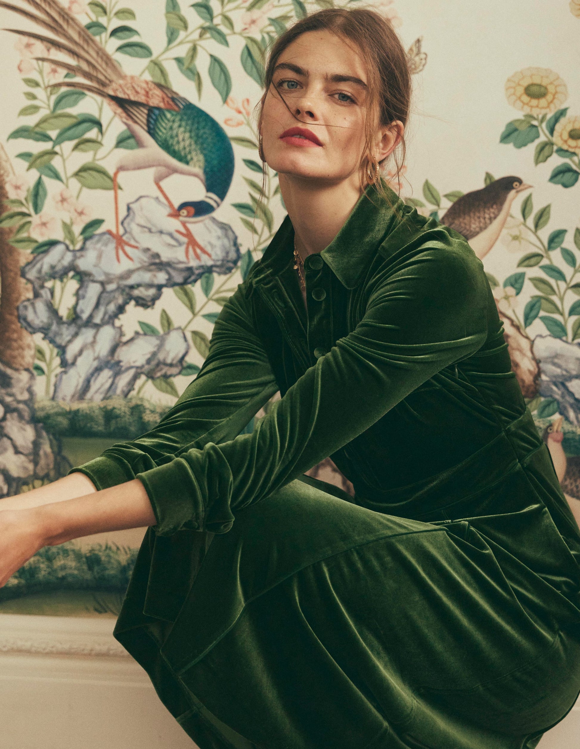 Etta Piping Velvet Dress-Douglas Fir-7