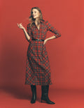 Una Collared Check Midi Dress-Red, Blue and Green Check