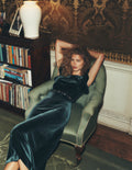 Draped Sleeve Velvet Dress-Scarab