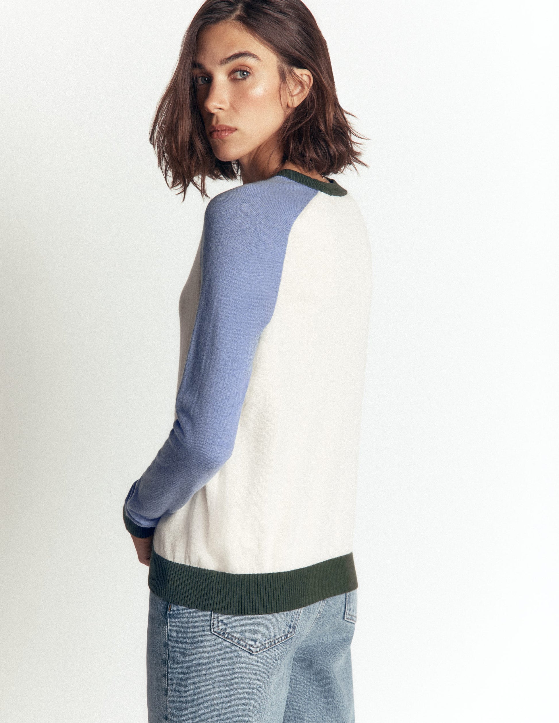 Meg Raglan Sleeve Jumper-Ivory, Blue and Green-3