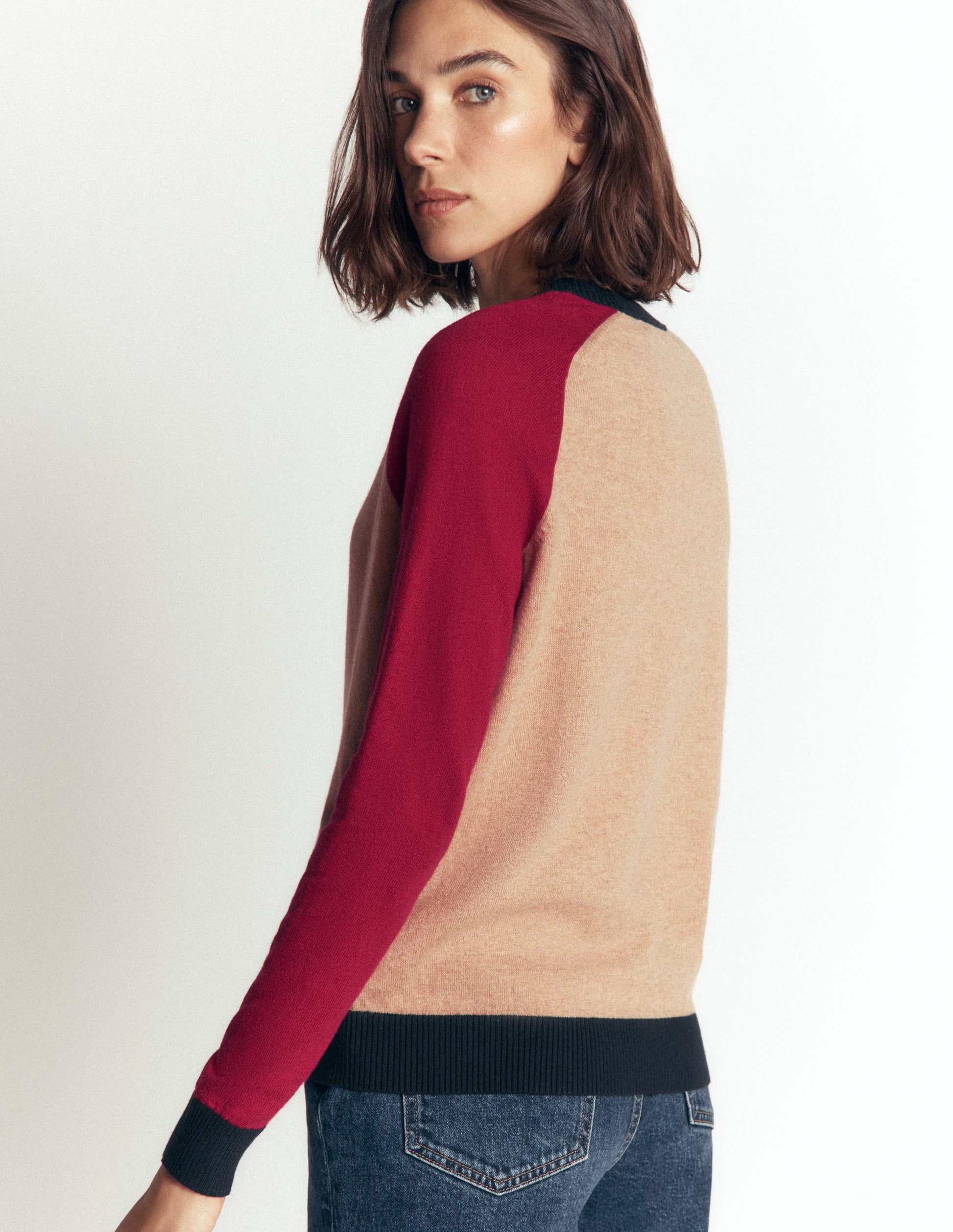 Meg Raglan Sleeve Jumper-Camel melange, red-2