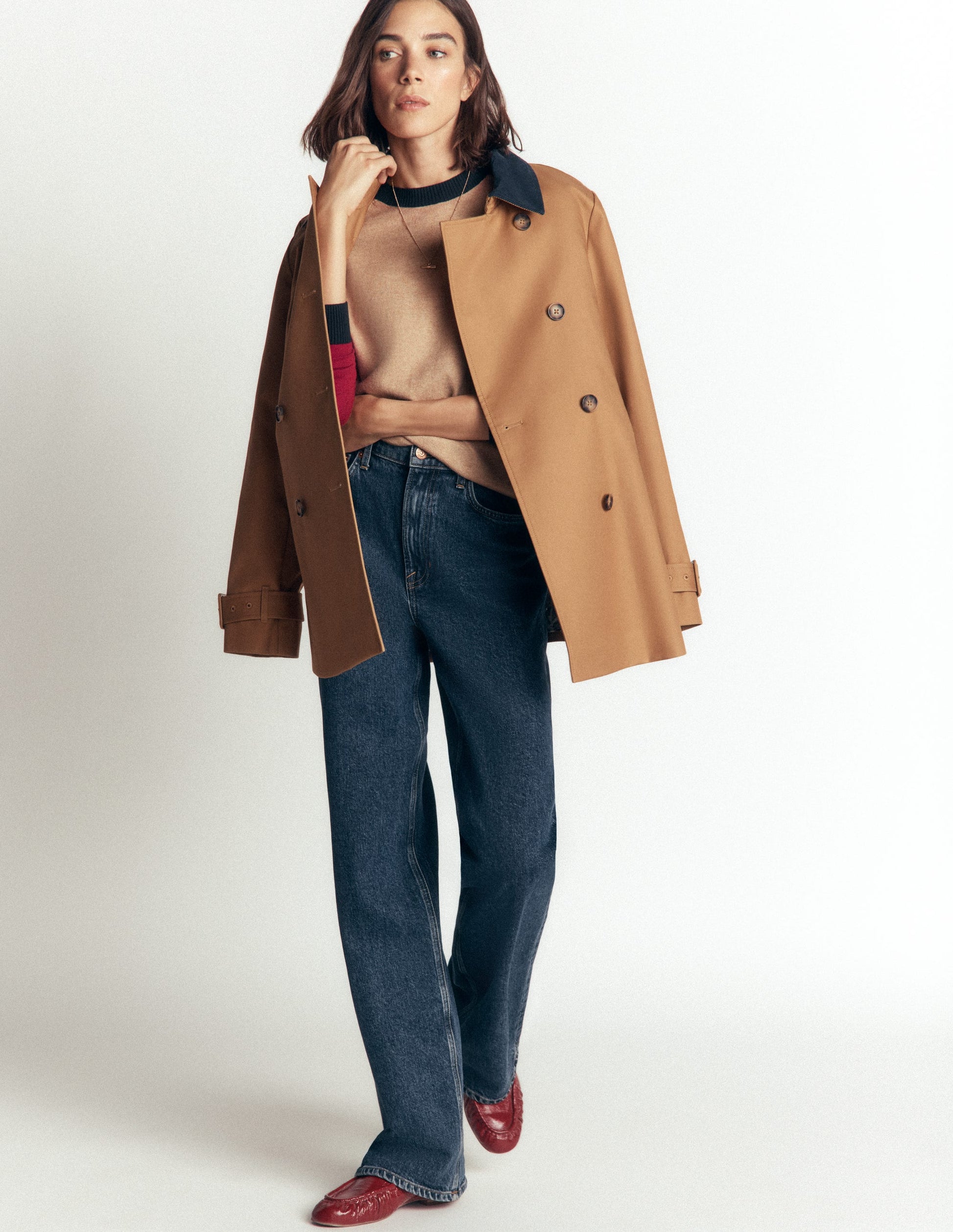 Meg Raglan Sleeve Jumper-Camel melange, red-3
