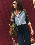Meg Raglan Sleeve Cardigan-Blue colour block