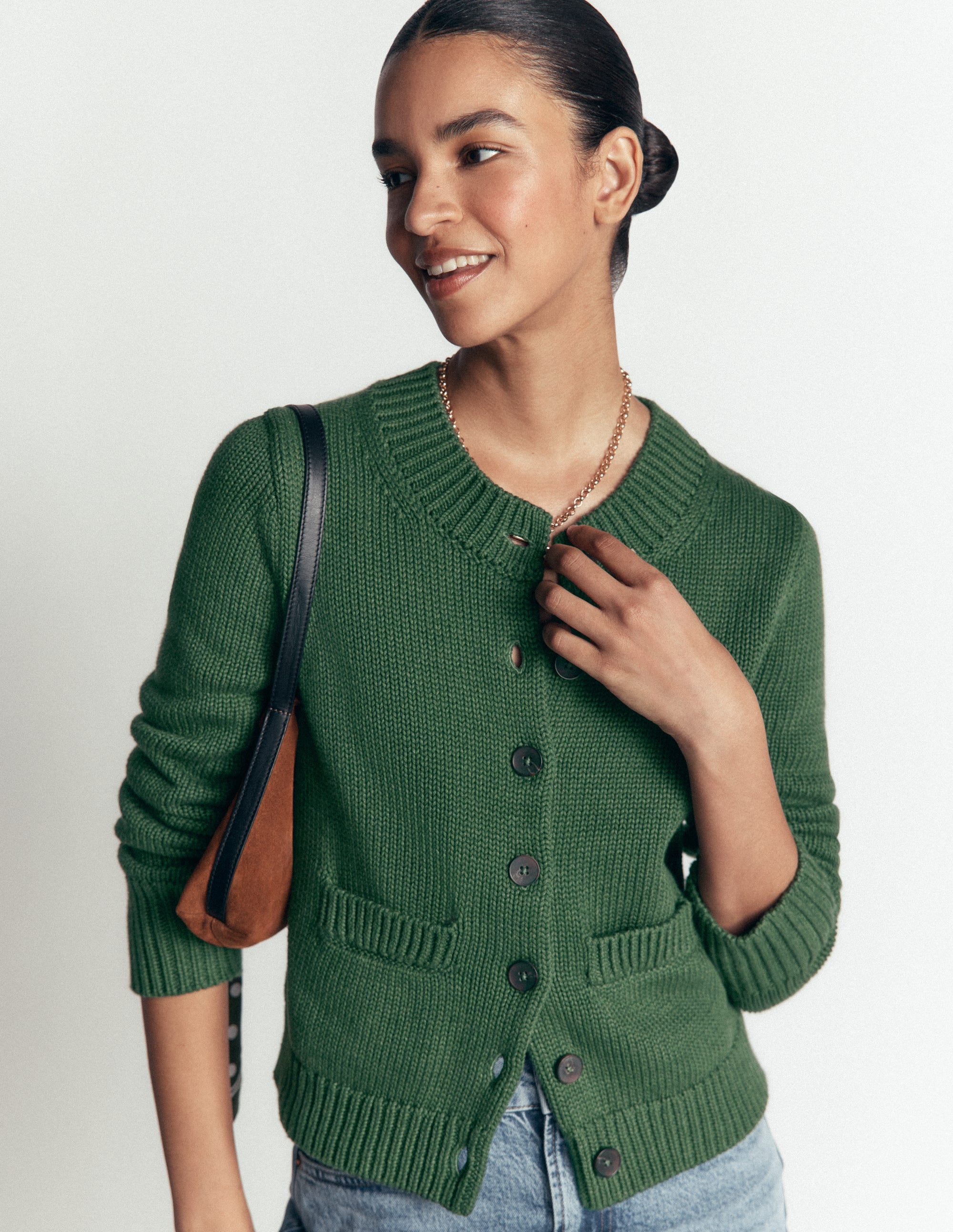 Lucy Chunky Cotton Cardigan-highland green - Image 2