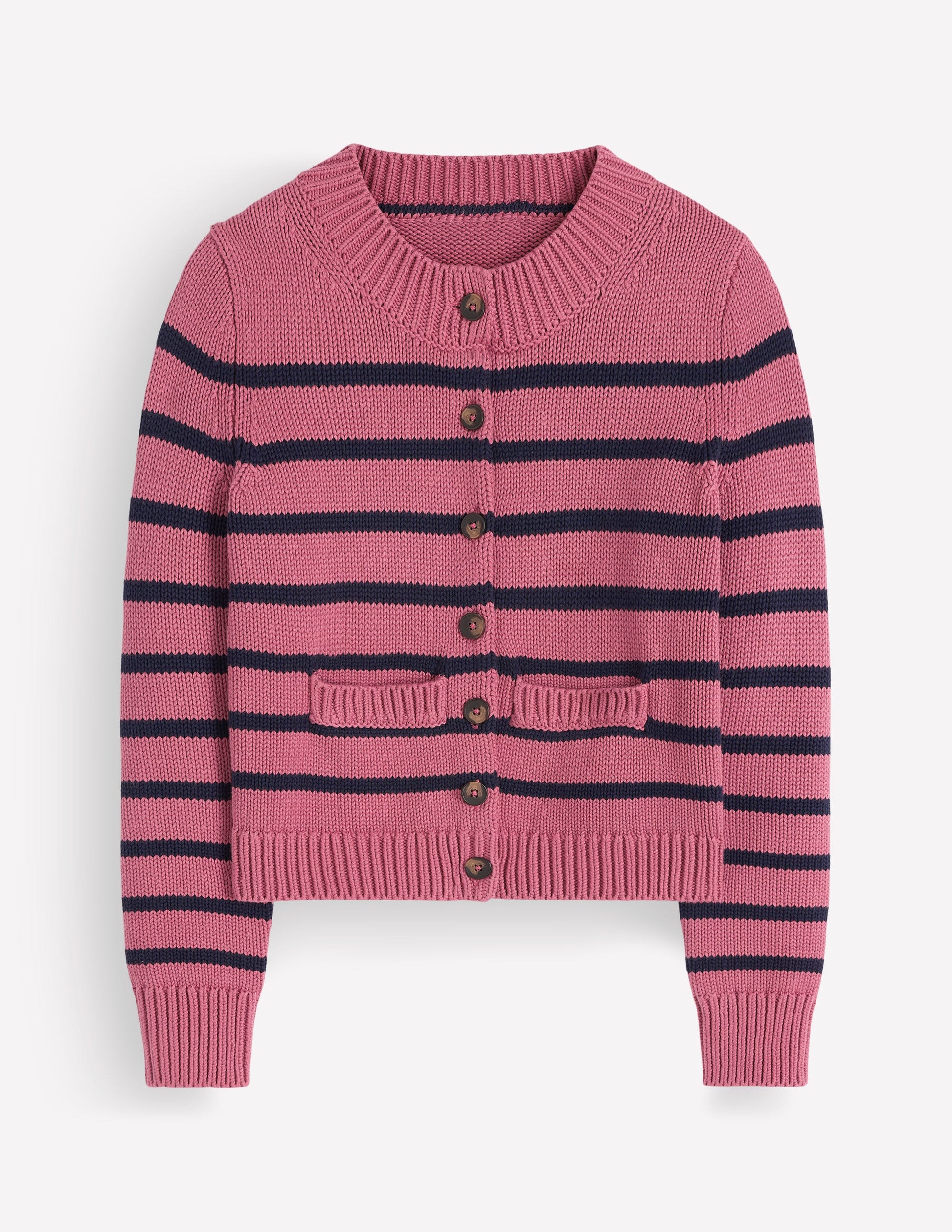 Lucy Chunky Cotton Cardigan-Pink Heather, Navy Stripe-6