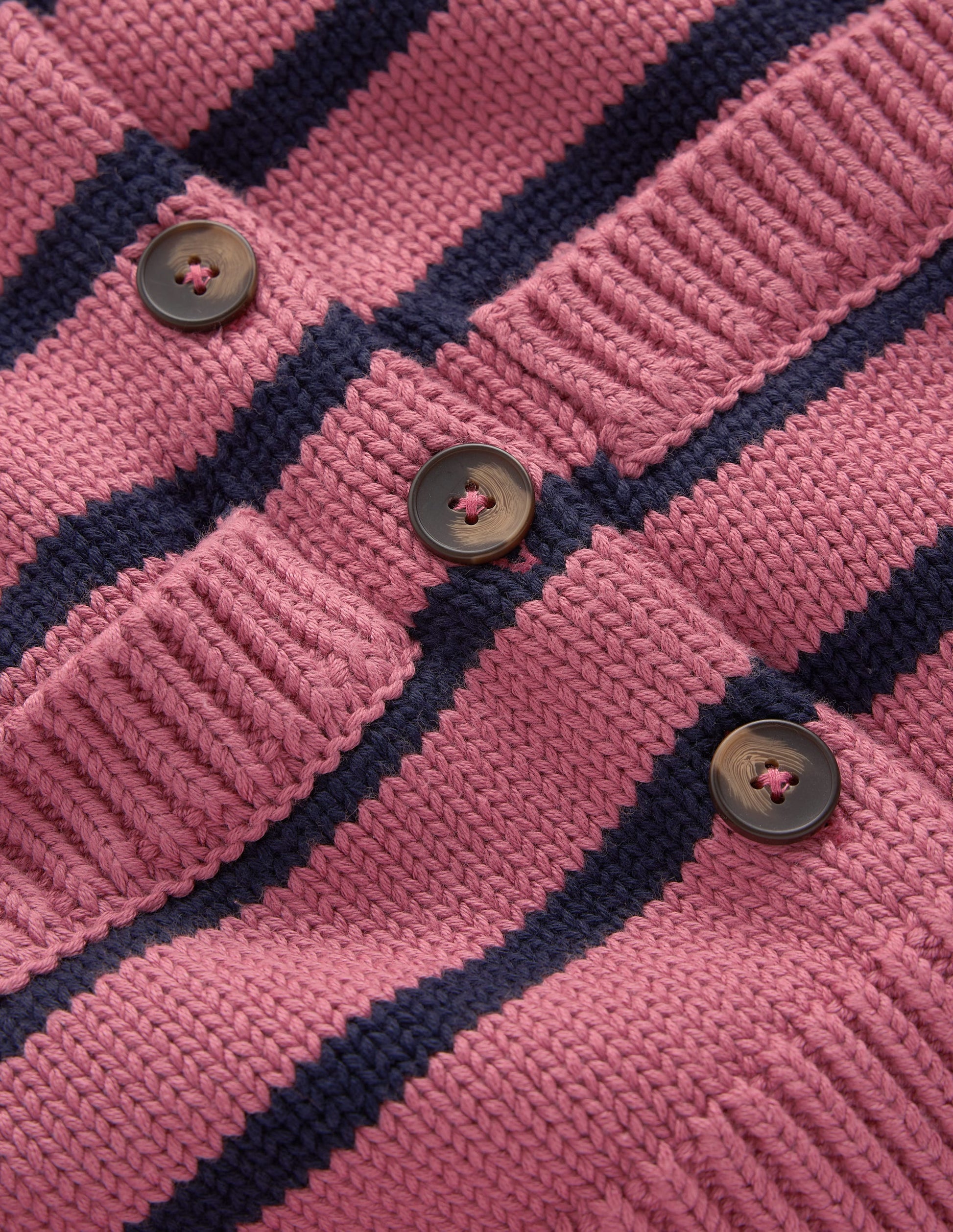 Lucy Chunky Cotton Cardigan-Pink Heather, Navy Stripe-7
