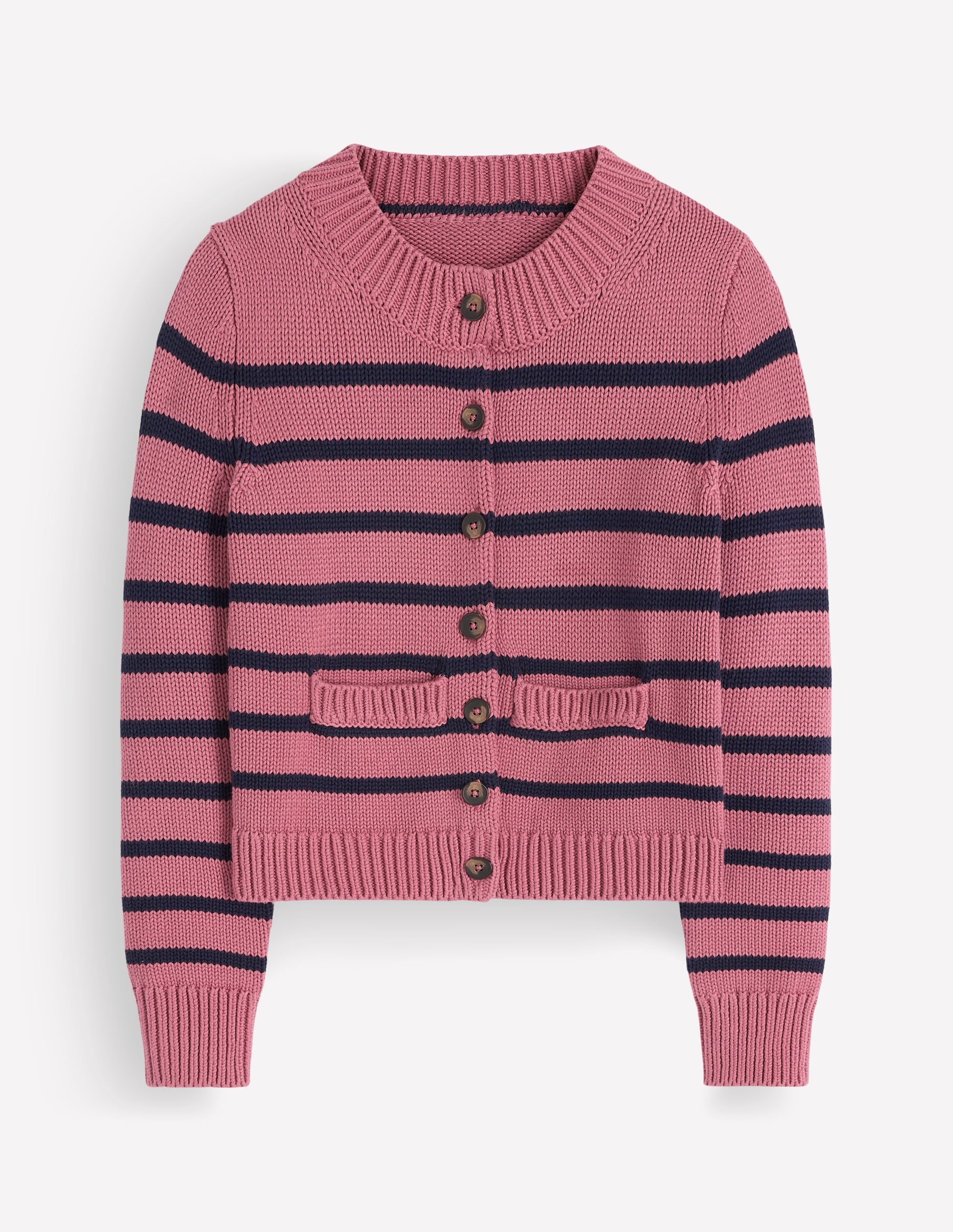 Lucy Chunky Cotton Cardigan-Pink Heather, Navy Stripe - Image 6